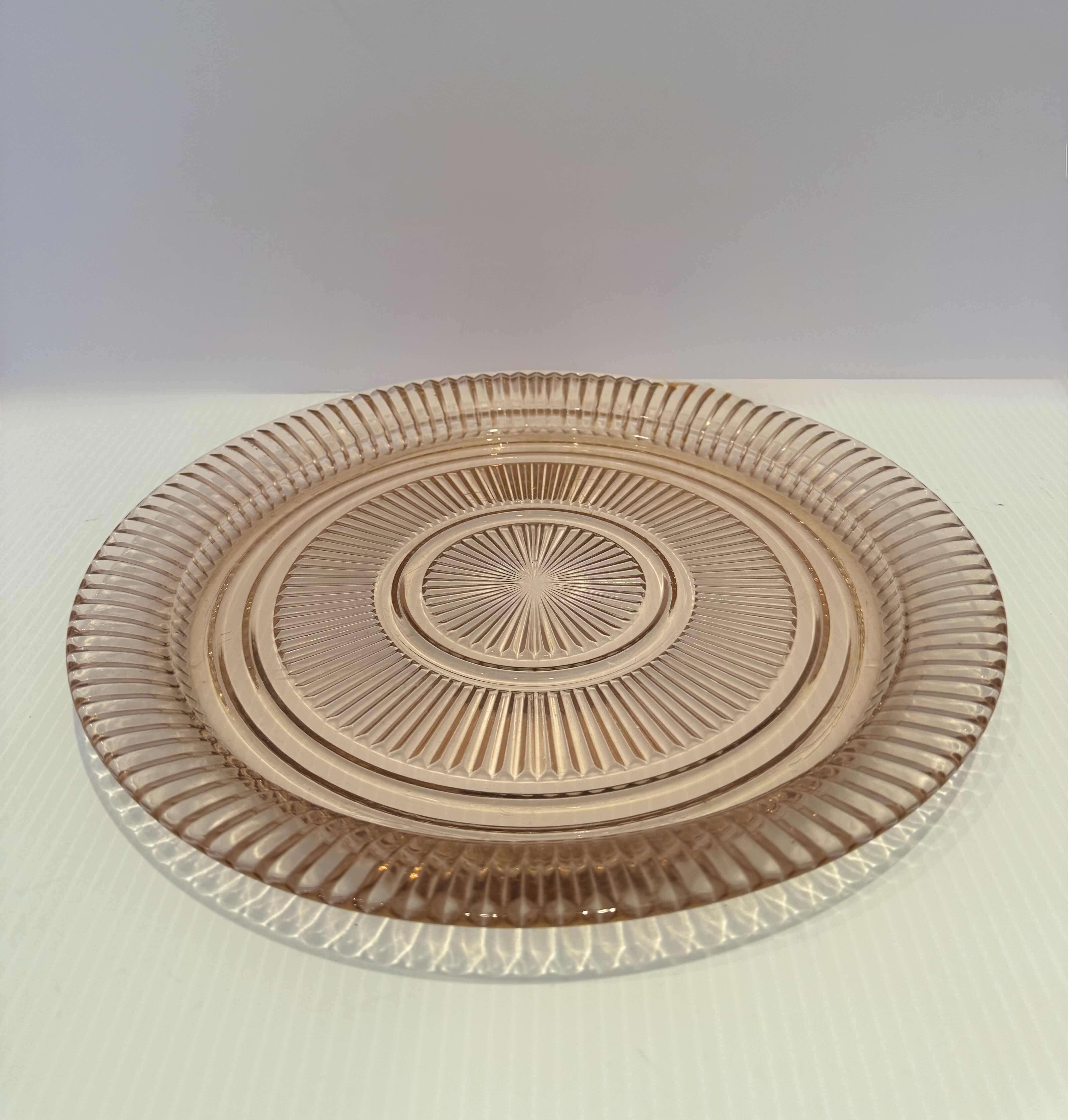 Photo 1 of 3-VINTAGE PINK DEPRESSION GLASS SERVING TRAY, BOWL, AND PLATE, SET OF 3 10"D





