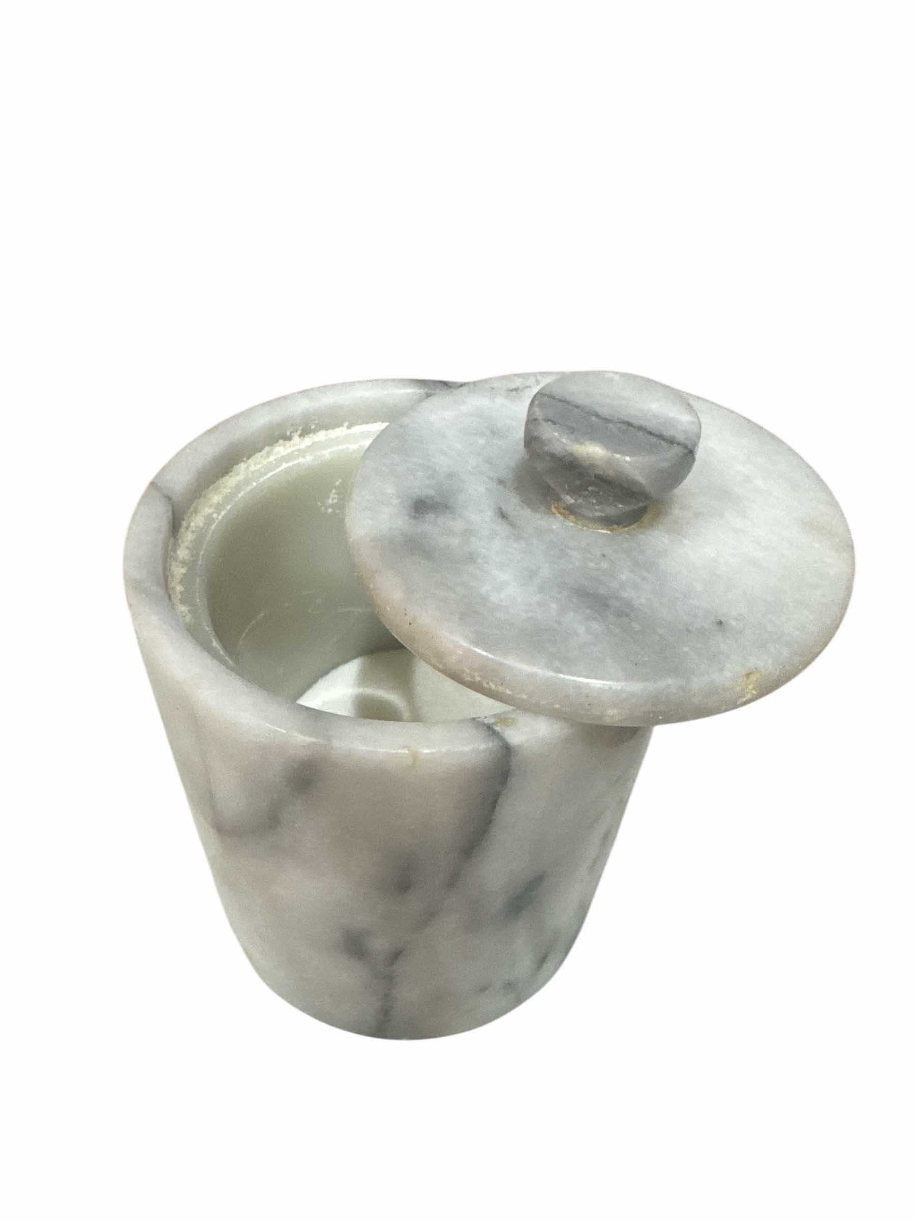 Photo 1 of 5 PIECE MARBLE SET 18” X 12” MARBLE CUTTING BOARD, (2) MARBLE SPOON RESTS AND (1) LIDDED MARBLE CONTAINER (1) PAPER TOWEL HOLDER