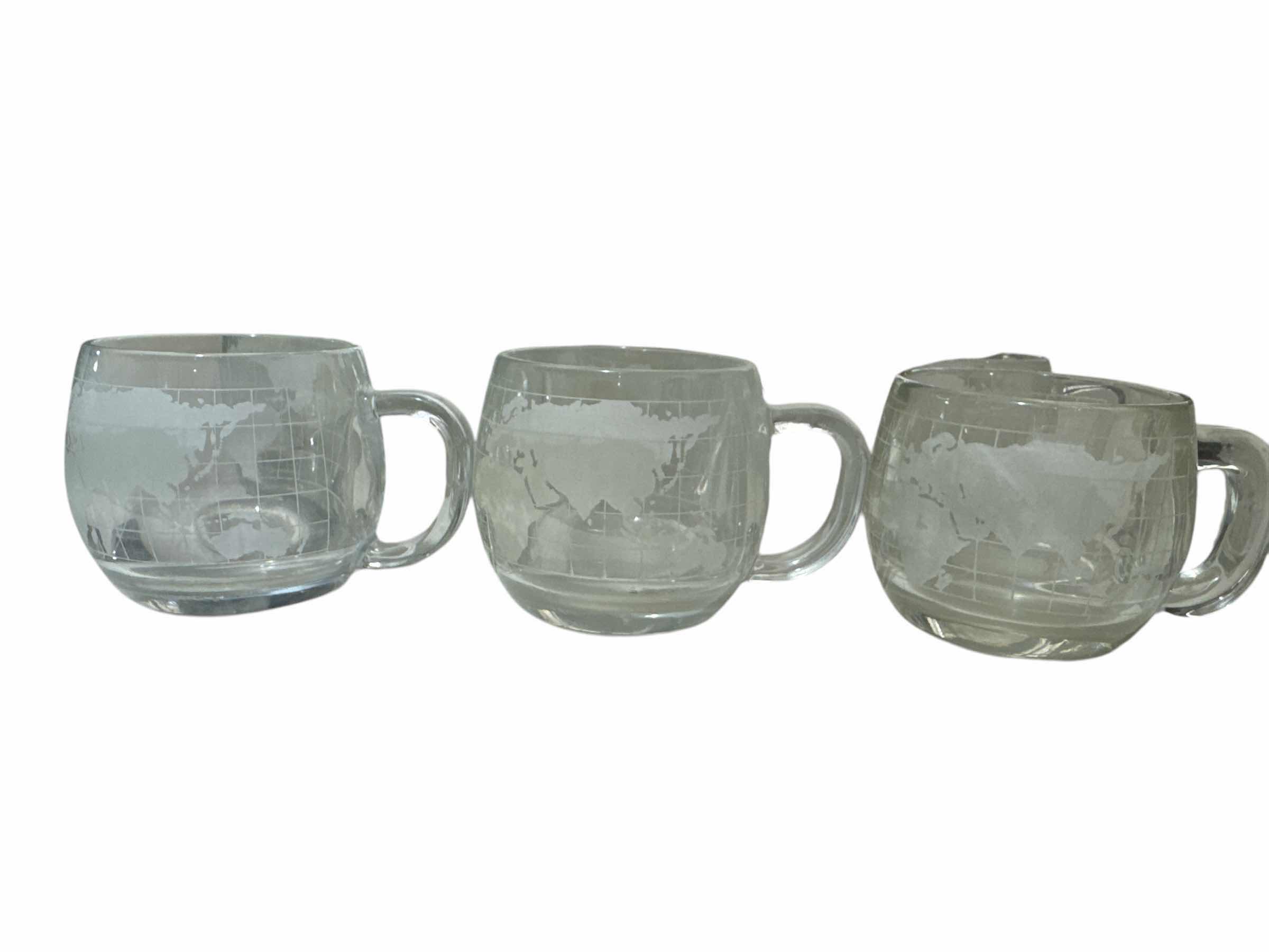 Photo 1 of 12-VINTAGE NESTLE NESCAFÉ 1970 WORLD GLOBE ETCHED FROSTED GLASS COFFEE CUPS & SUGAR AND CREAMER SET