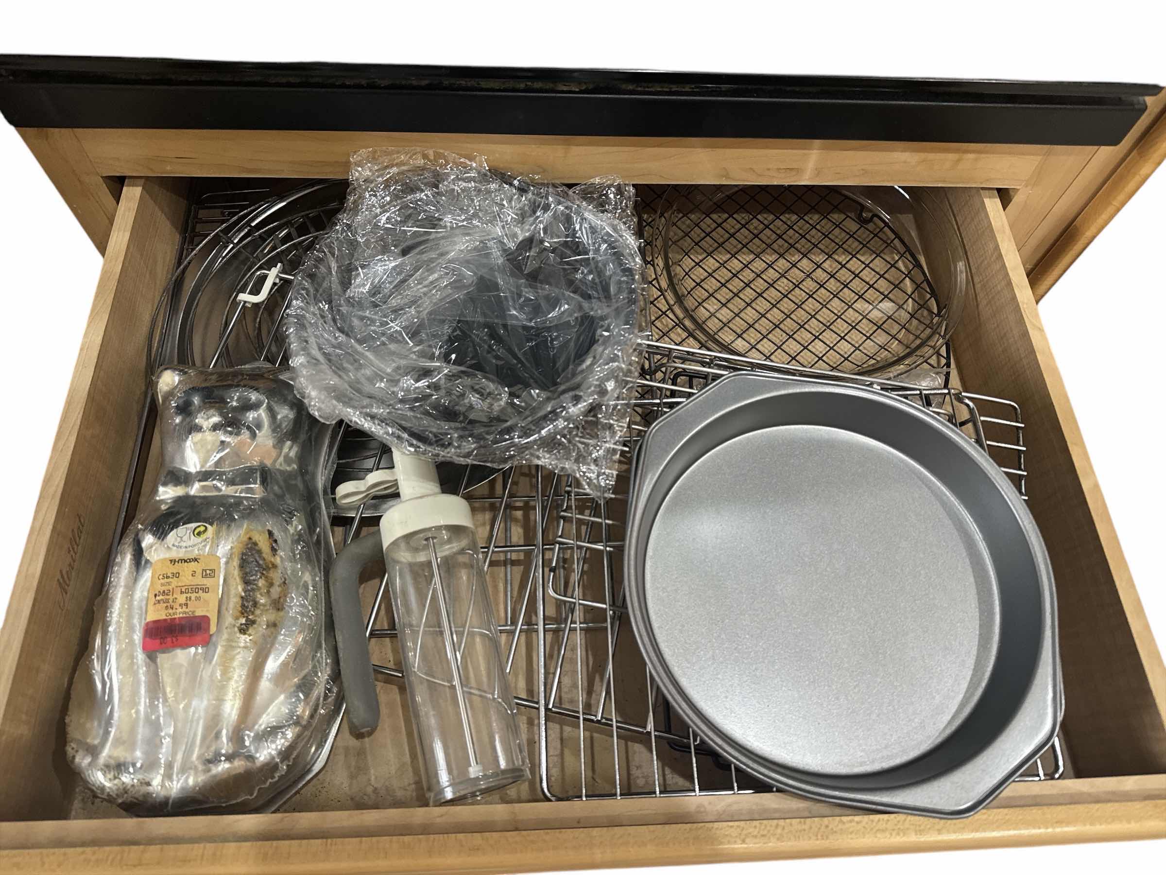 Photo 1 of CONTENTS OF DRAWER- CAKE PANS, PIE PAN, WIRE RACKS