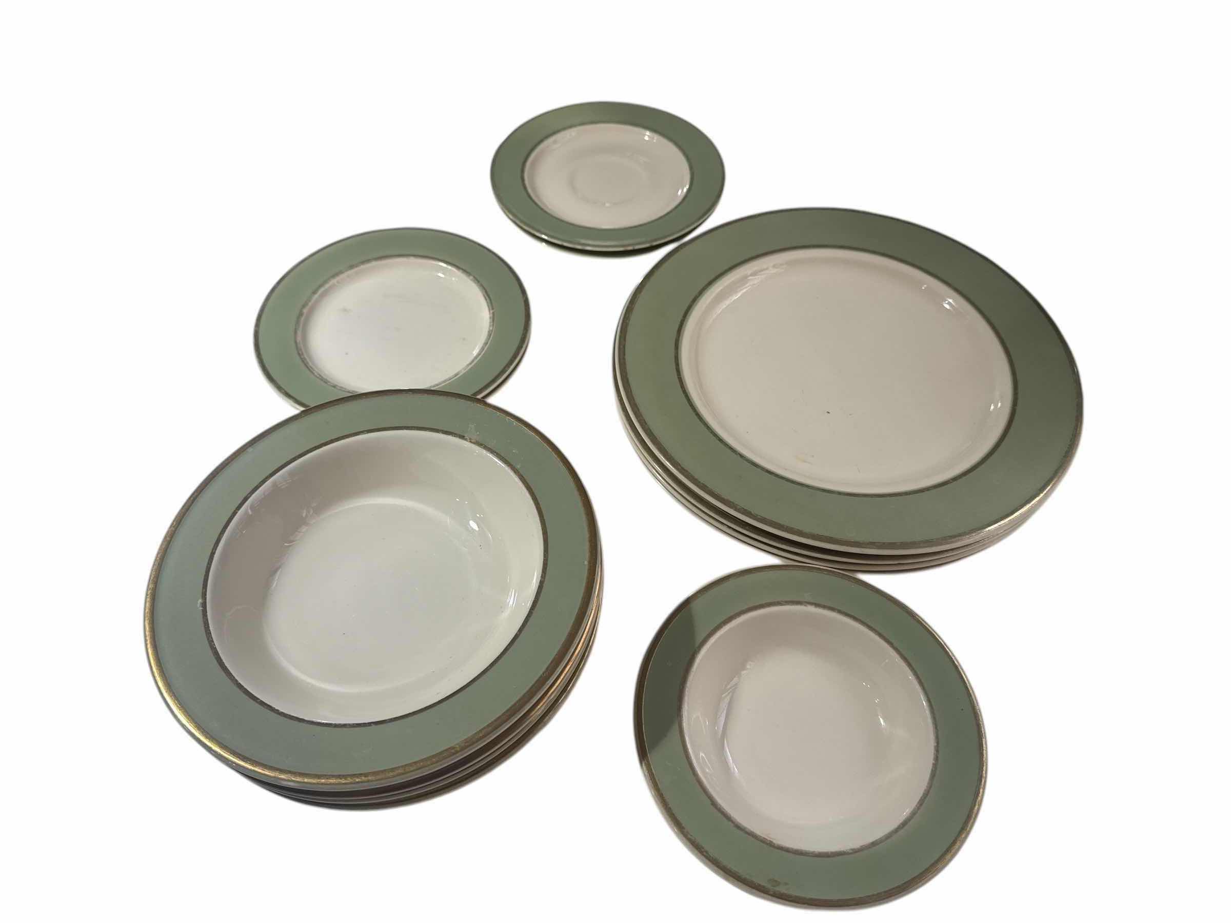 Photo 1 of 15 PIECES OF TAYLOR SMITH & TAYLOR CLASSIC HERITAGE CELADON GREEN DINNERWARE (4) DINNER PLATES, (5) SOUP BOWLS, (2) DESSERT BOWLS, (2) SAUCERS, (2) BREAD PLATES