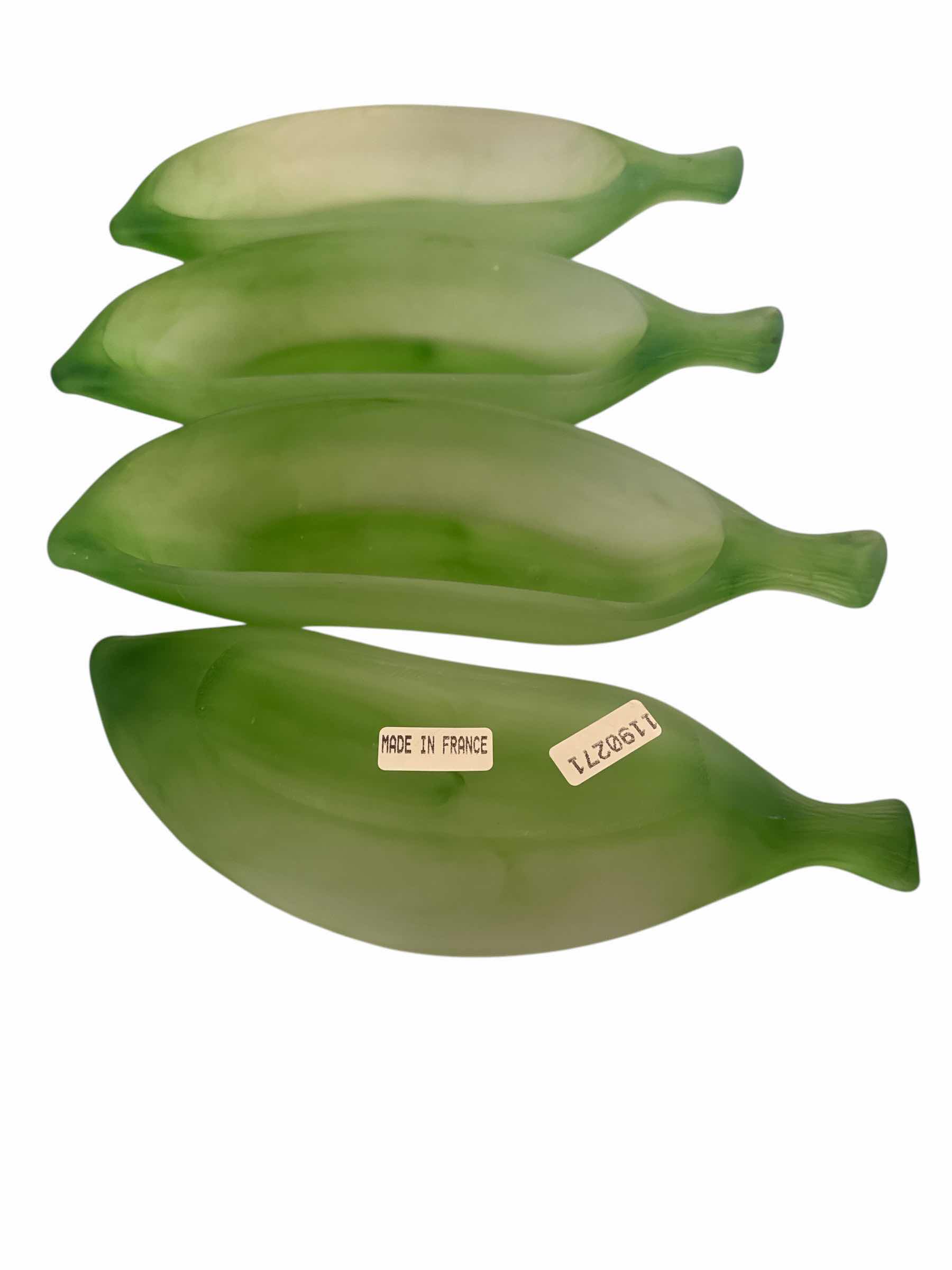 Photo 1 of 4 VINTAGE FRENCH FROSTED GREEN GLASS BANANA SPLIT DESSERT L DISHES