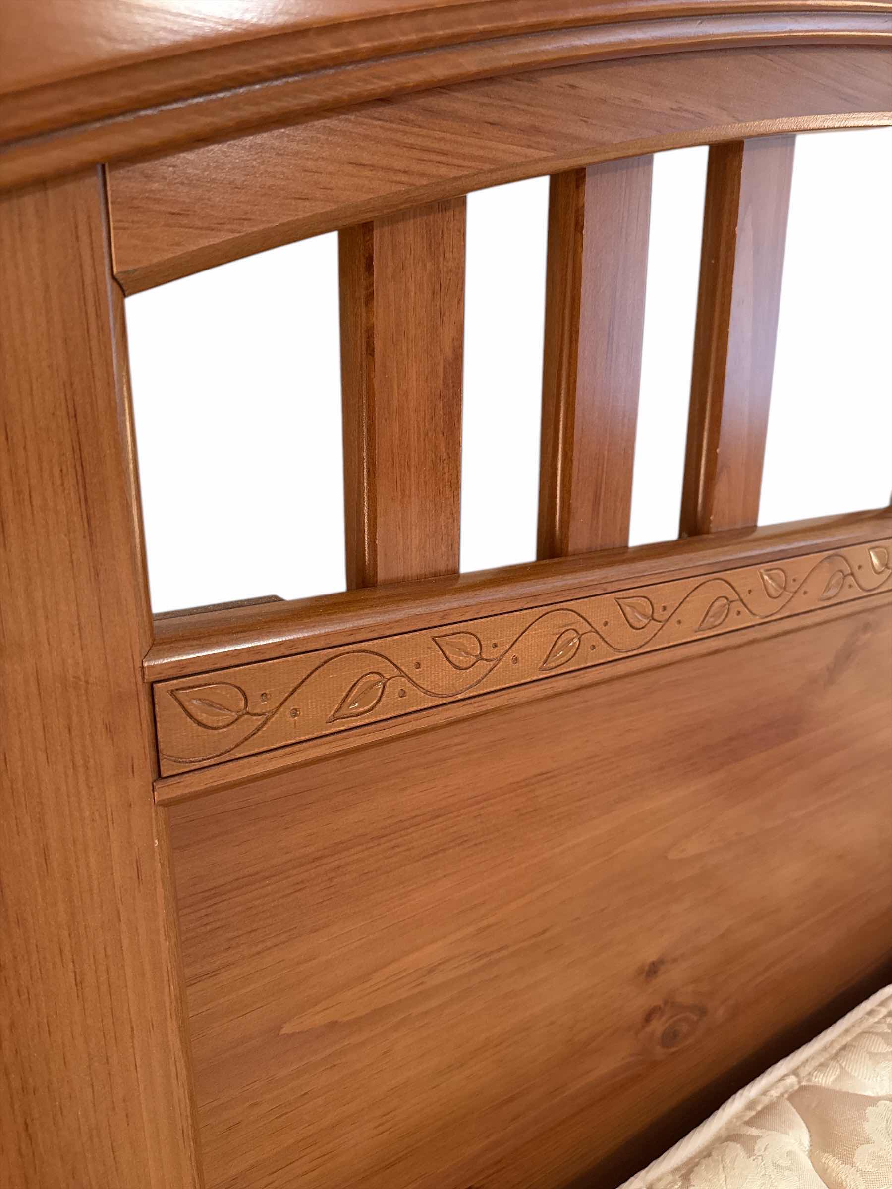 Photo 1 of QUEEN PINE STAINED HEADBOARD & FRAME (MATTRESS NOT INCLUDED)