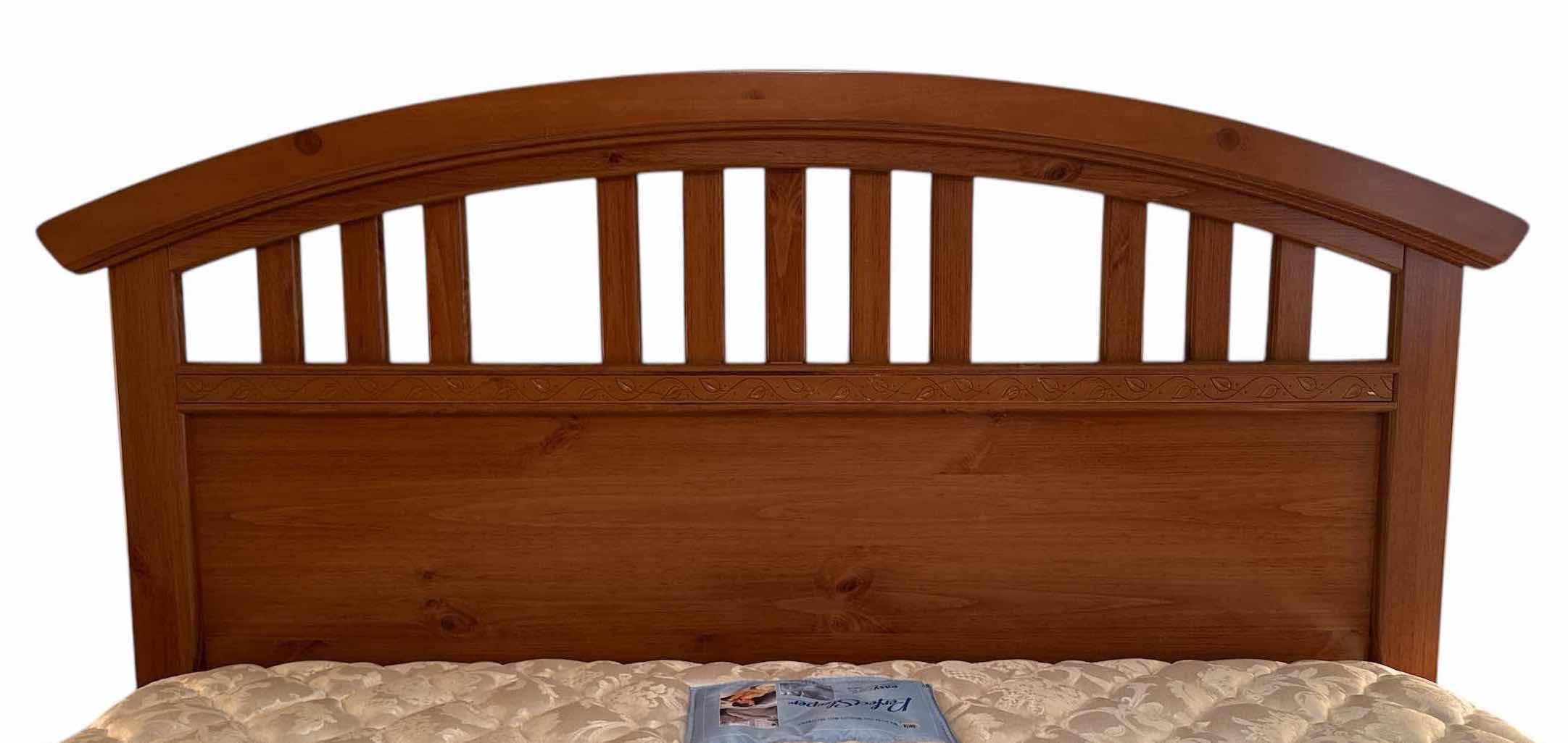 Photo 1 of QUEEN PINE STAINED HEADBOARD & FRAME (MATTRESS NOT INCLUDED)