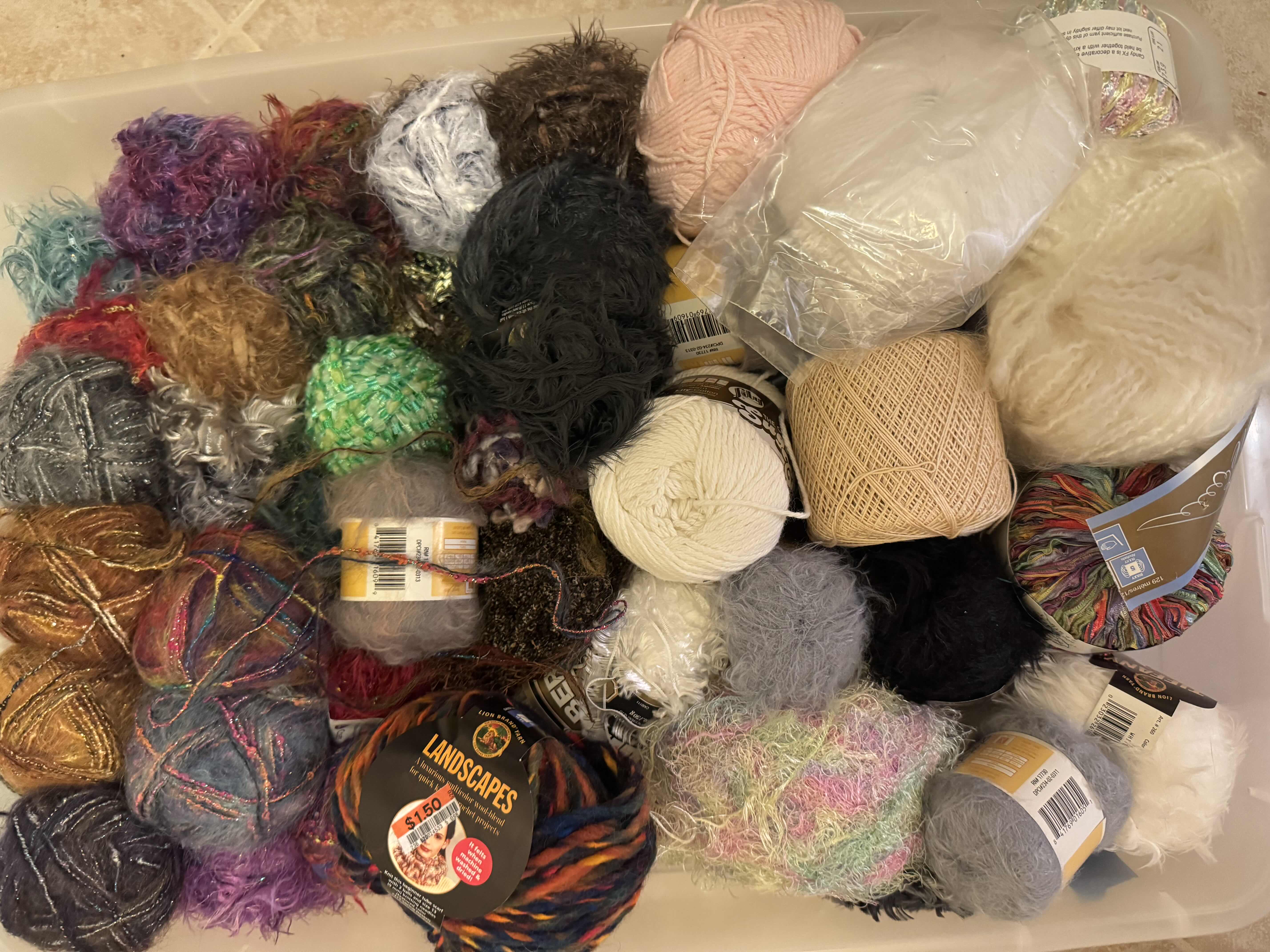 Photo 1 of TOTE OF SPECIALTY YARN/FIBER ART MATERIAL