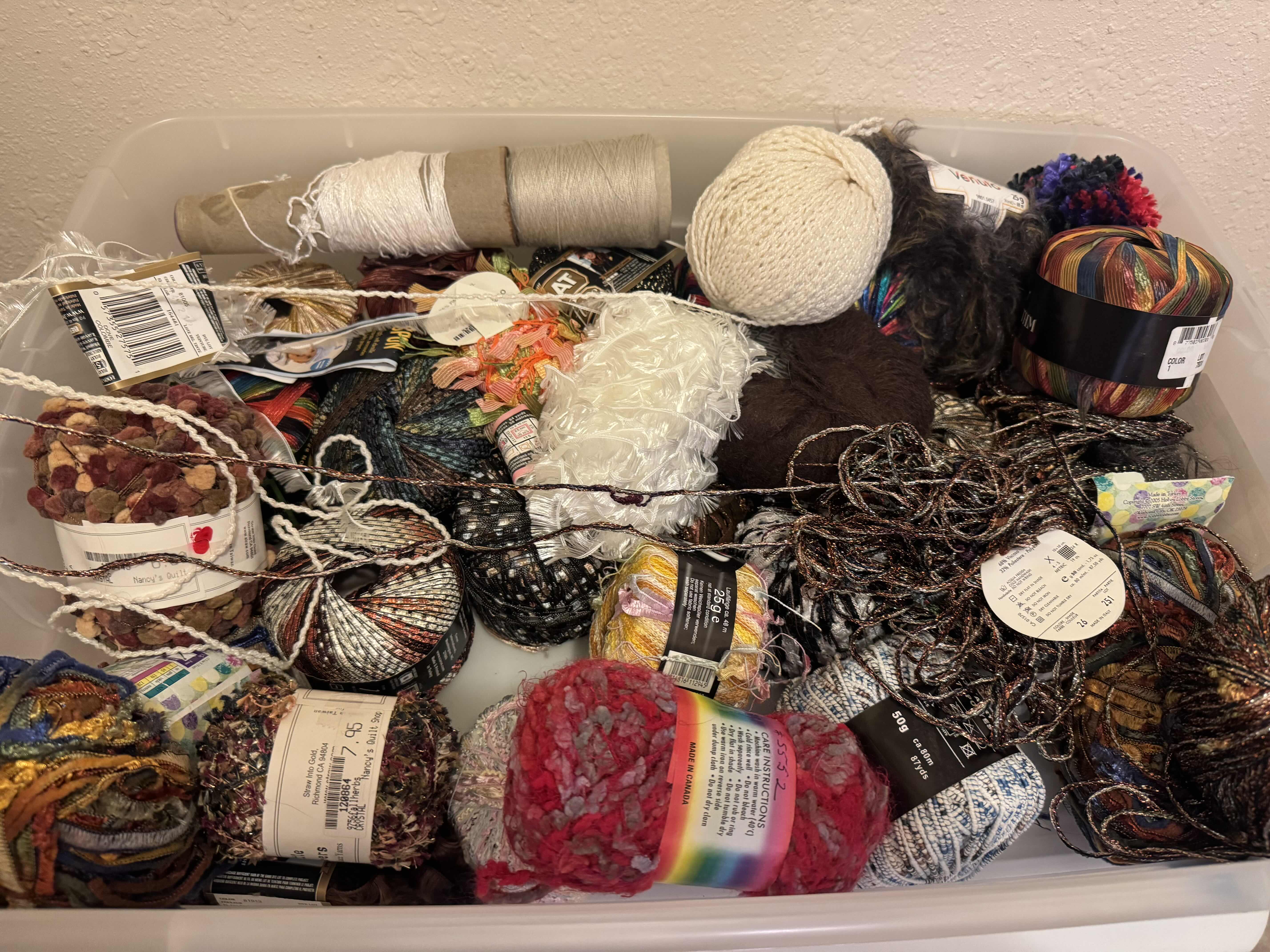 Photo 1 of TOTE OF SPECIALTY YARN/FIBER ART MATERIAL