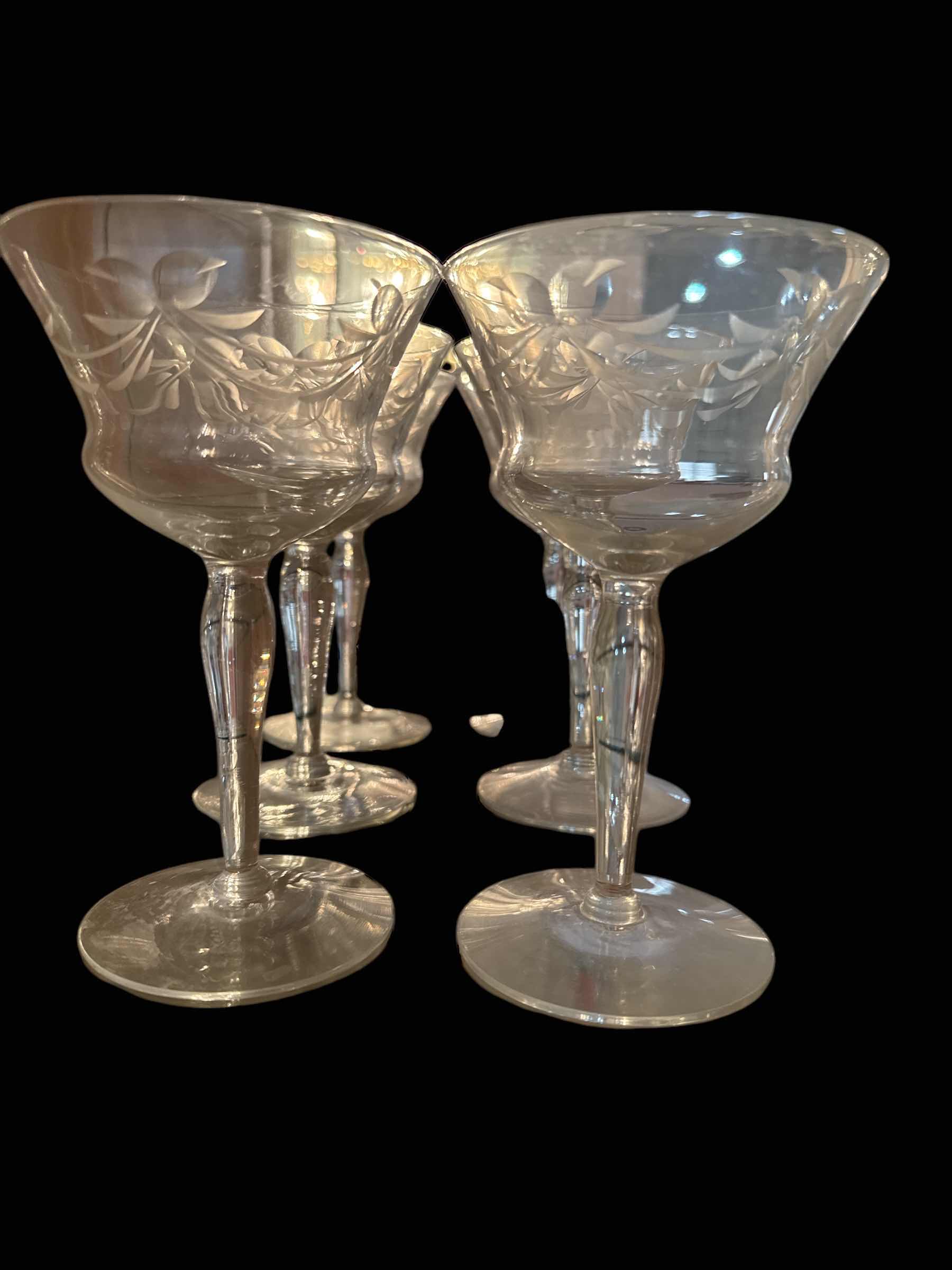 Photo 1 of 6-PIECES OF FLORAL ETCHED STEMWARE.
