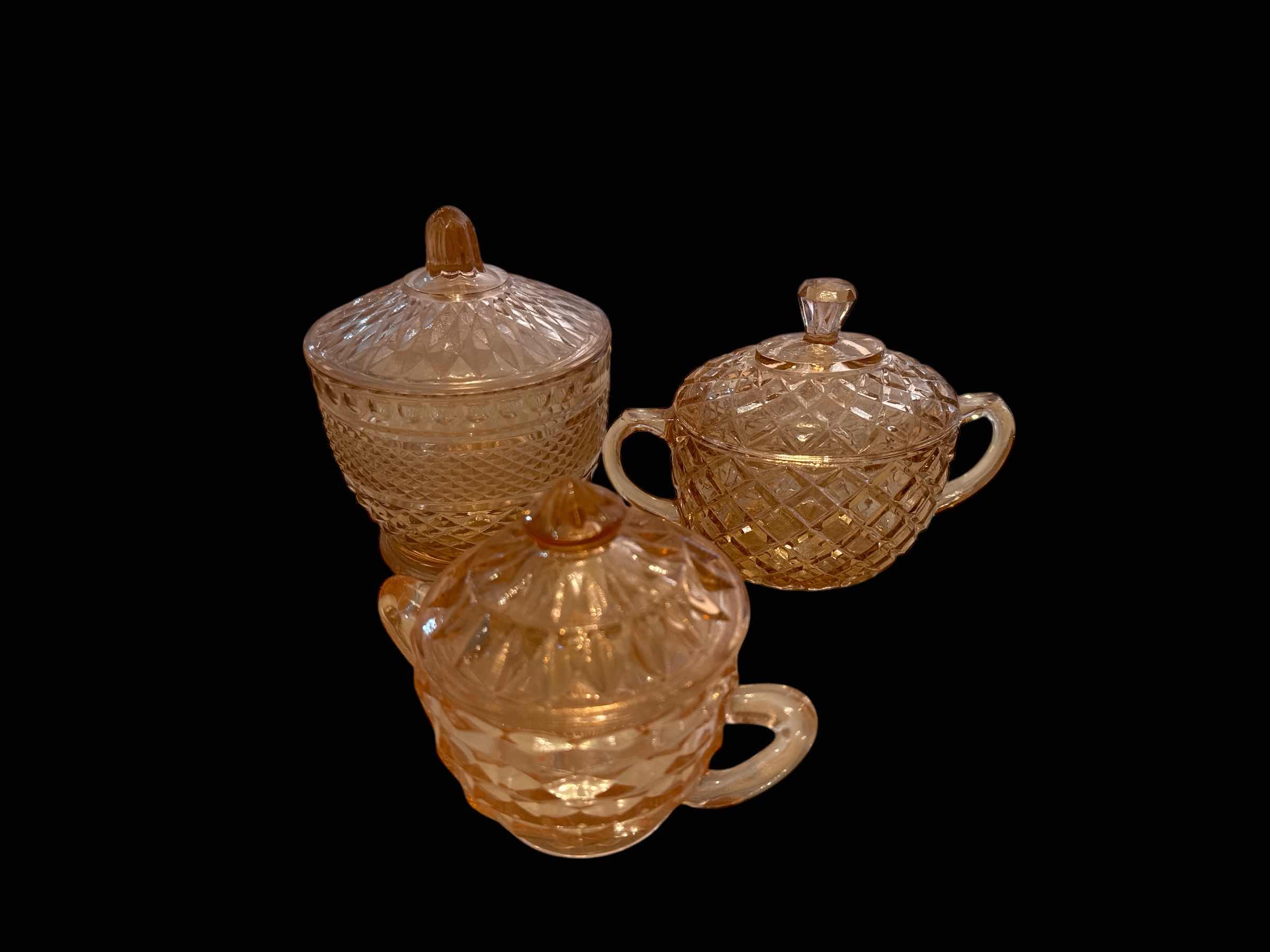 Photo 1 of 3 LIDDED PINK DEPRESSION GLASS SUGAR BOWLS