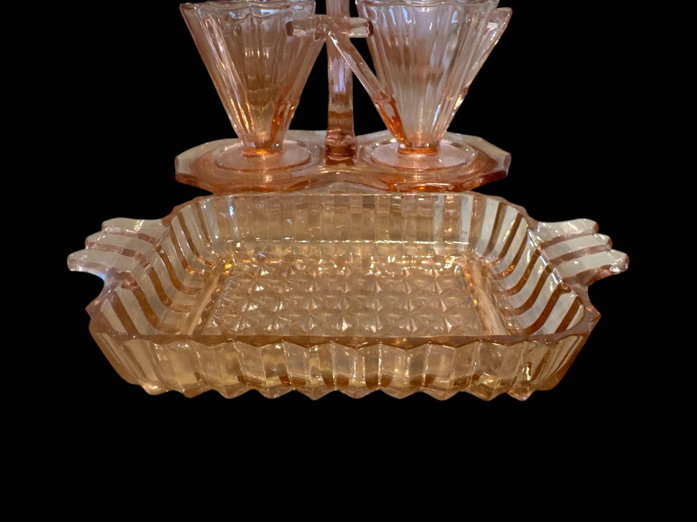 Photo 1 of VINTAGE SCARCE CLEO PINK DEPRESSION GLASS SUGAR CREAMER & TRAY 1920’s