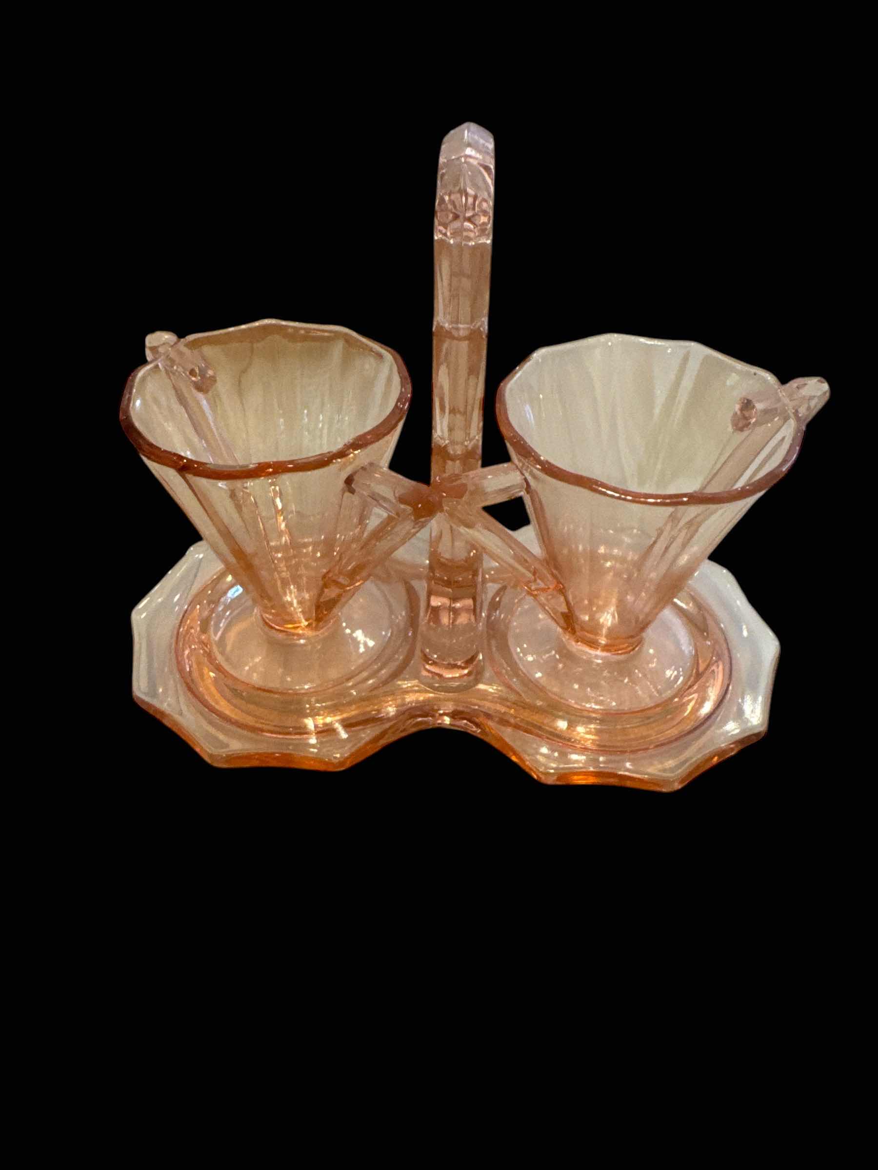 Photo 1 of VINTAGE SCARCE CLEO PINK DEPRESSION GLASS SUGAR CREAMER & TRAY 1920’s