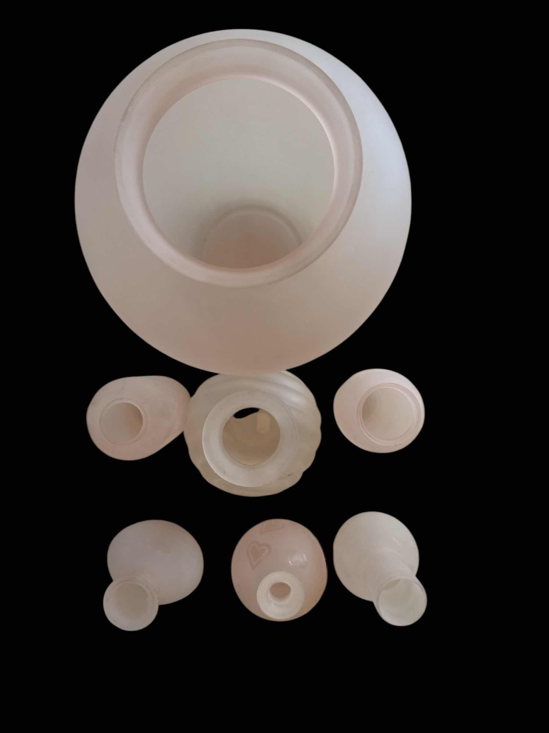 Photo 1 of 7 PINK FROSTED VASES OF VARIOUS SIZES