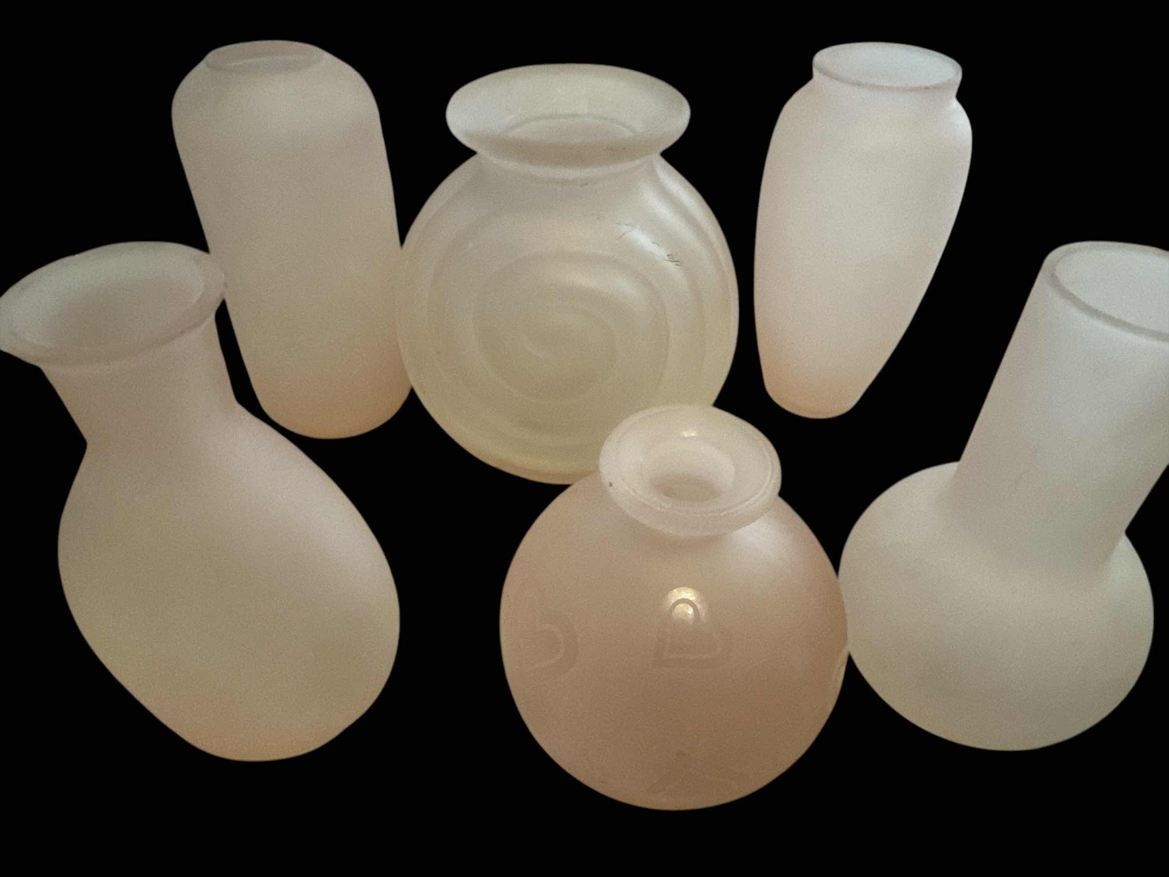 Photo 1 of 7 PINK FROSTED VASES OF VARIOUS SIZES