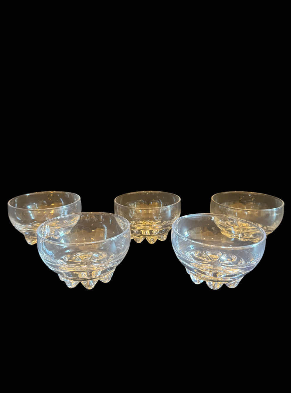Photo 1 of VINTAGE GLASS DESSERT BOWLS, CLEAR, 5 ITEMS

D4” X H2.5”