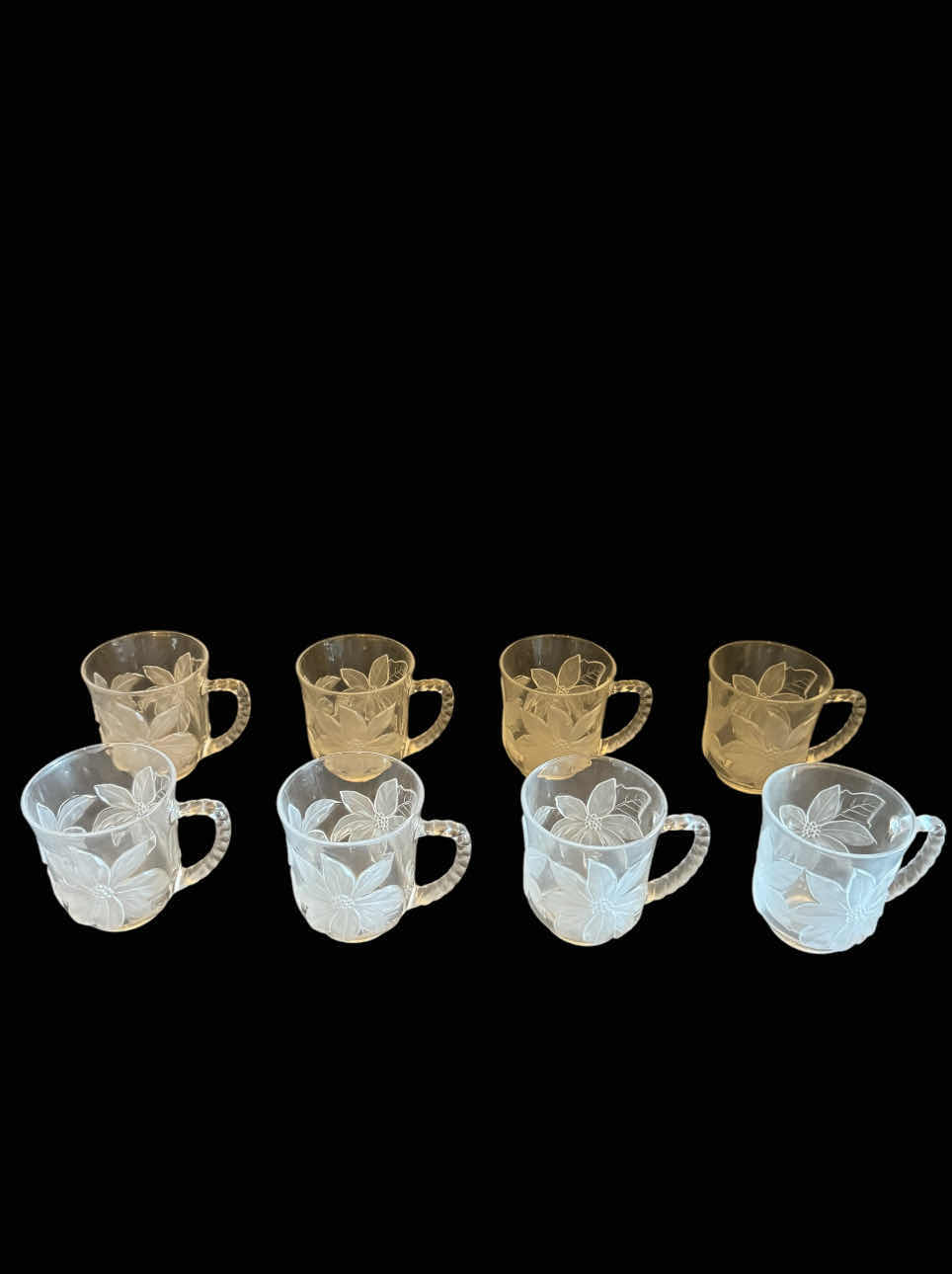 Photo 1 of VINTAGE 3D FROSTED POINSETTIA MUG SET, 8 ITEMS

D3.5” X H4”