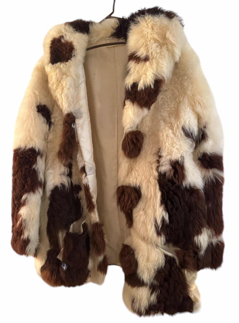 Photo 1 of VINTAGE FUR COAT, WOMEN’S CLOTHING, CREAM AND BROWN COW PRINT.