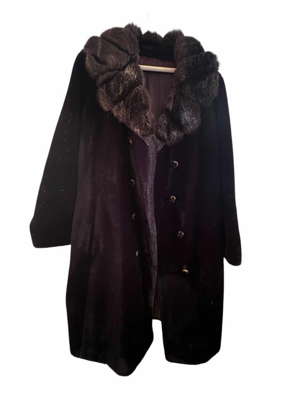 Photo 1 of VINTAGE ALEUTIAN EVENING FAUX FUR COAT, BUTTON UP, BLACK