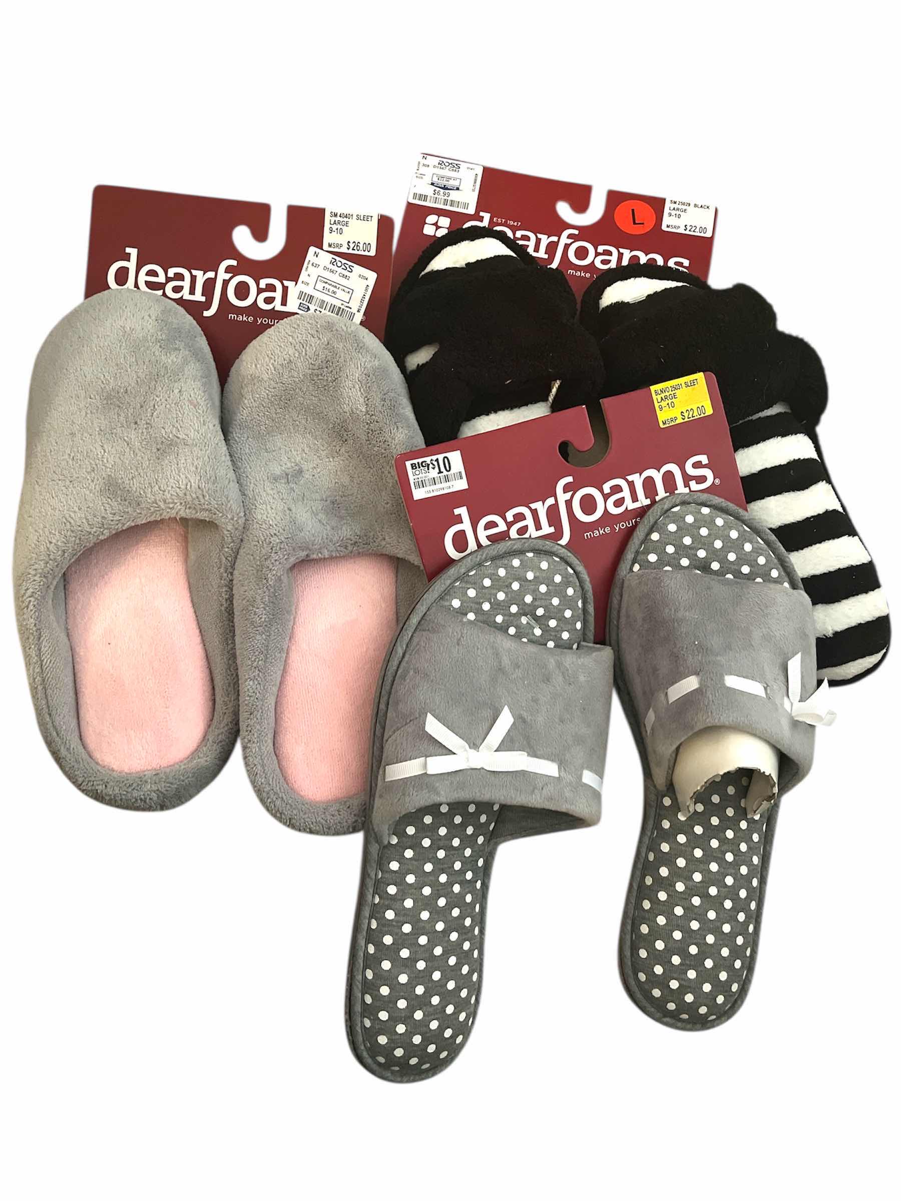 Photo 1 of DEARFOAMS LARGE WOMENS SLIPPERS 3 PAIR SET