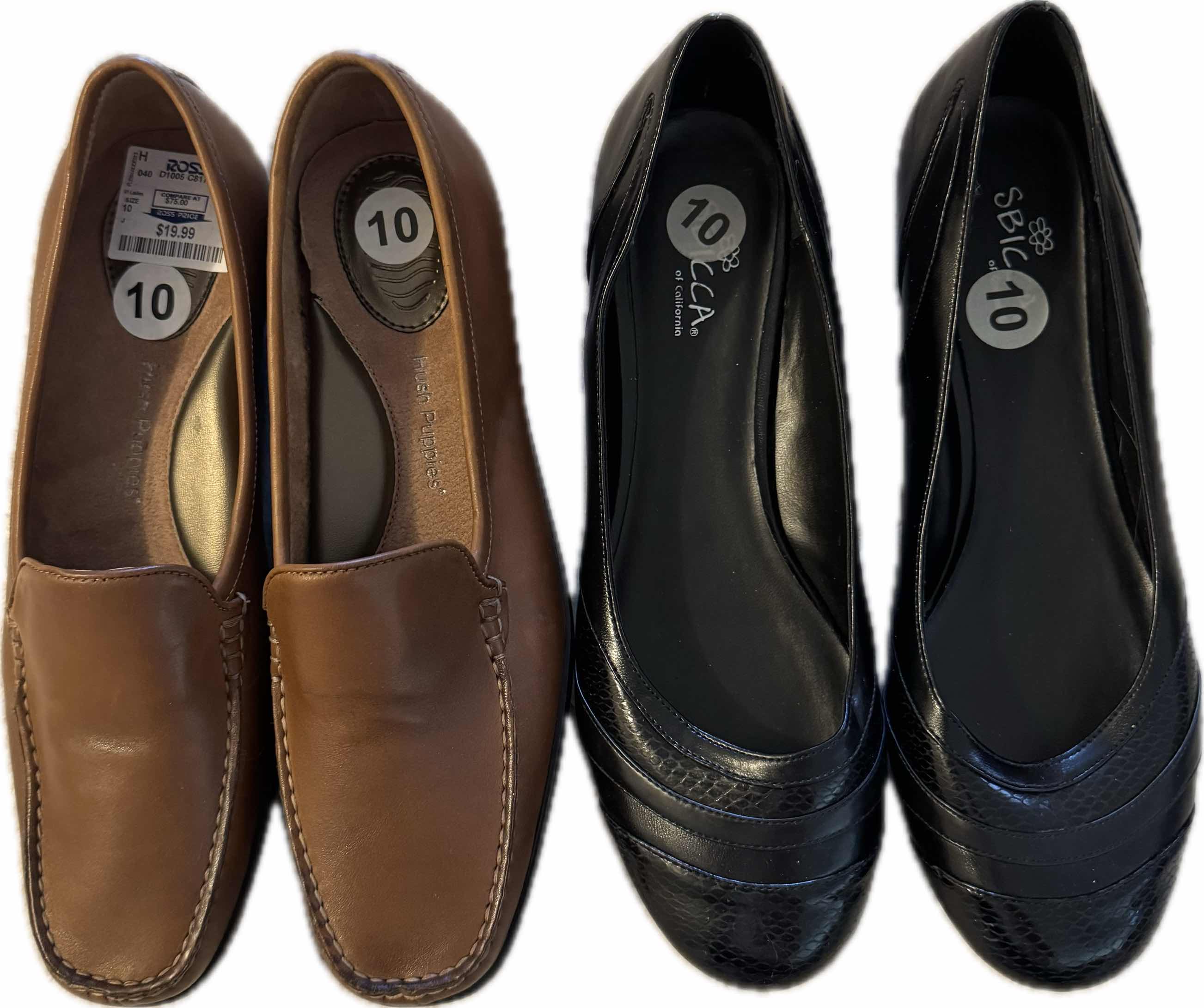 Photo 1 of 2- WOMENS SHOES SIZE 10, BLACK SBICCA AND BROWN HUSH PUPPIES.