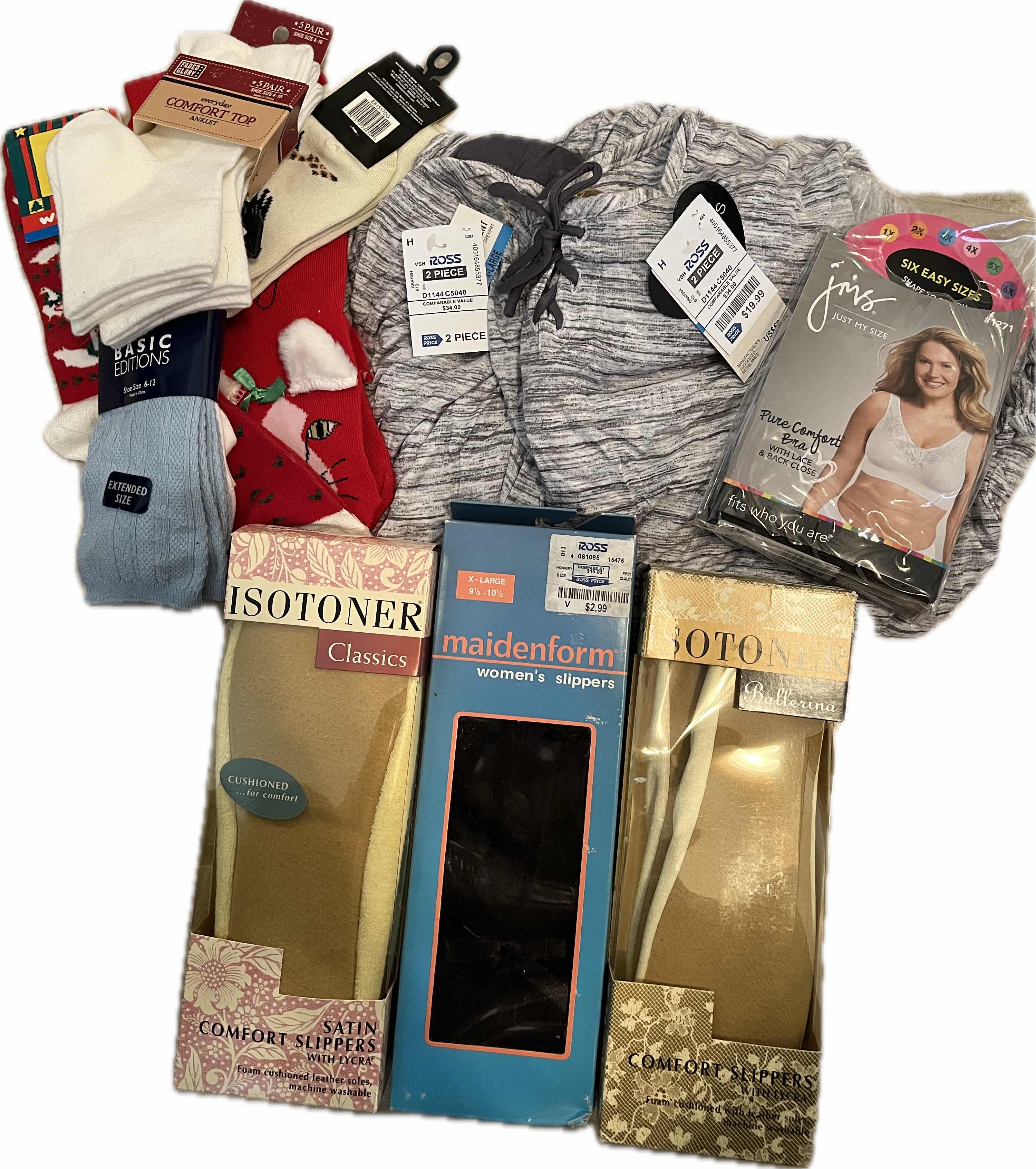 Photo 1 of NEW ASSORTED WOMEN’S WEAR- XL PAJAMAS SOCKS SLIPPERS