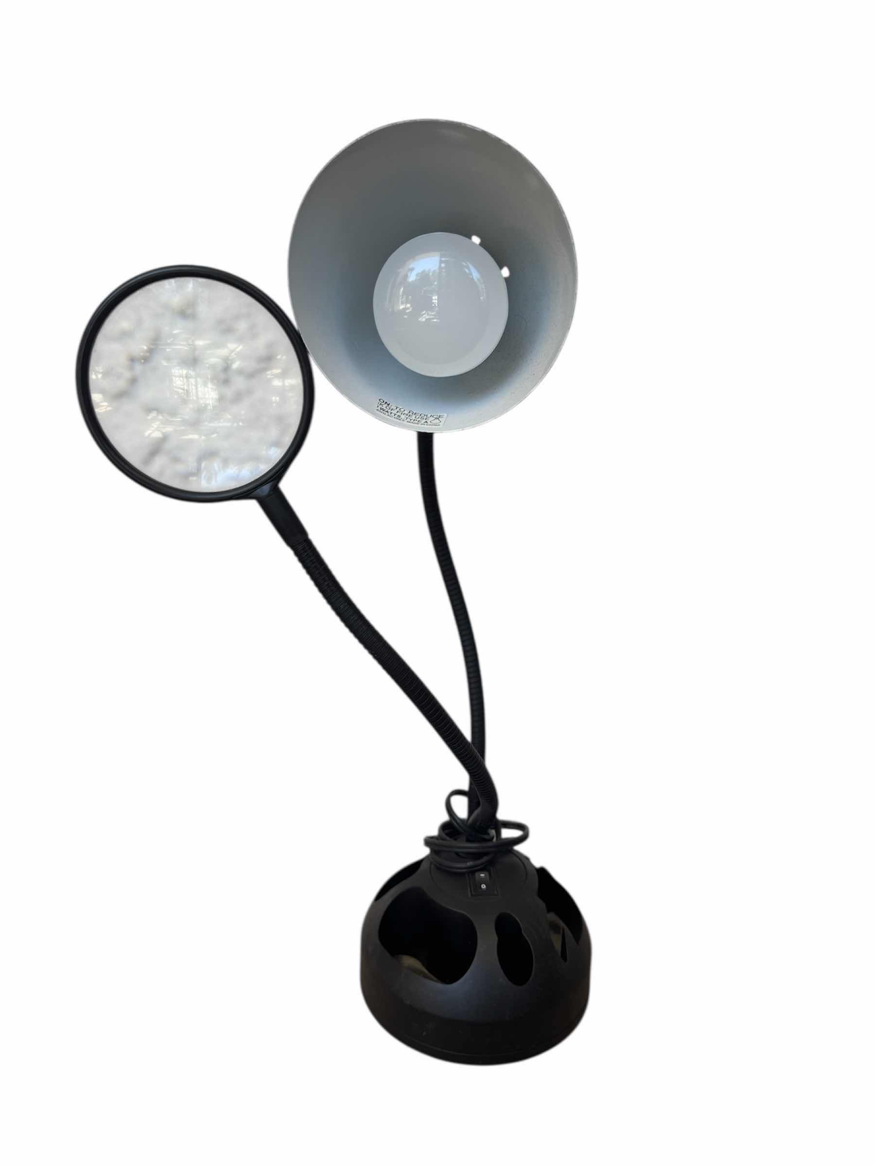 Photo 1 of DESK CRAFT-2 IN 1 MAGNIFIER LAMP, BLACK, AND DESK LAMP, SILVER/GRAY BLACK LAMP H20”. SILVER/GRAY LAMP H18”
