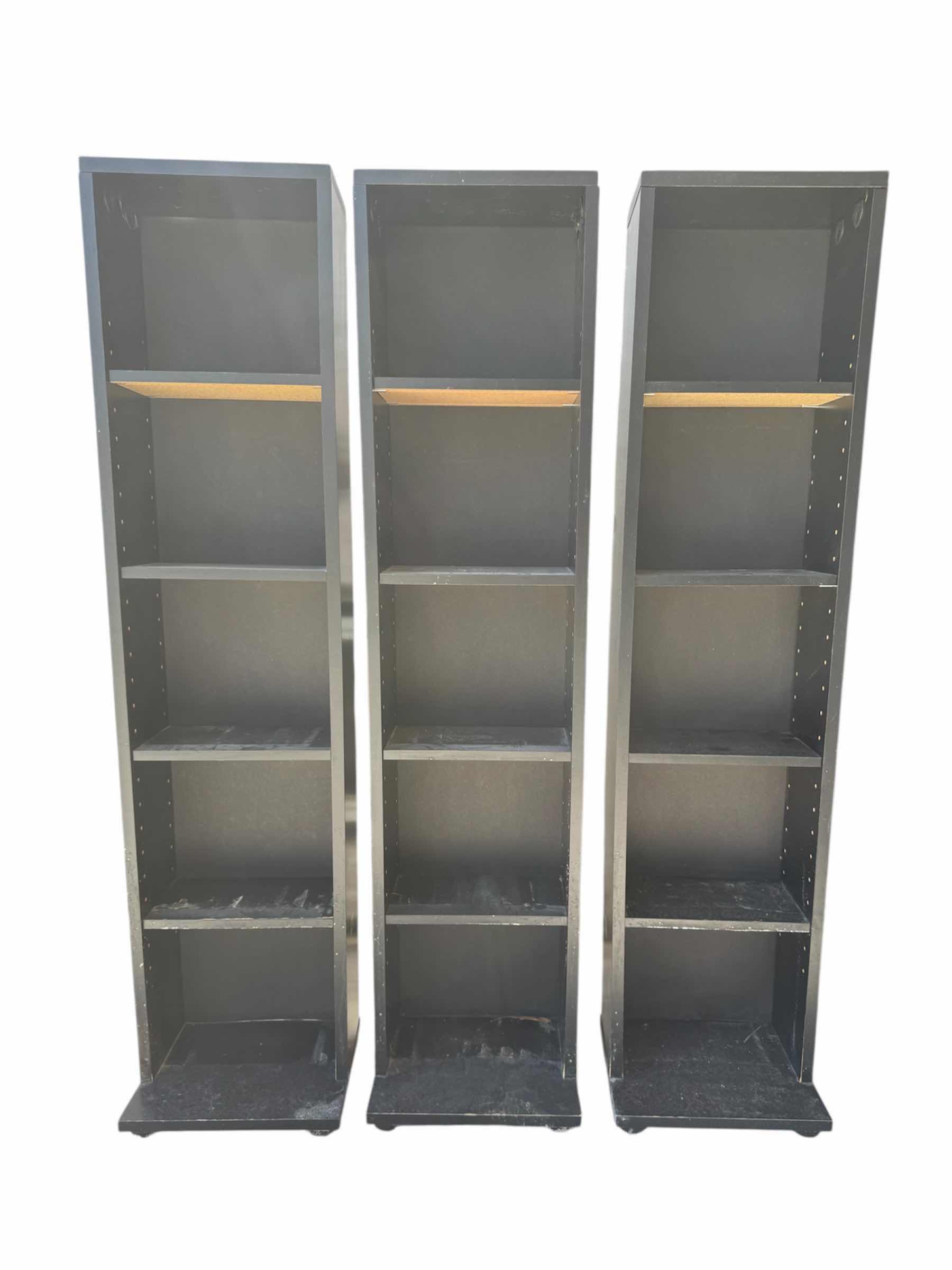 Photo 1 of 5-BOOK SHELVES, CD DVD ORGANIZER SHELVES, BLACK, LARGE SHELF 13” X 10” X H72”