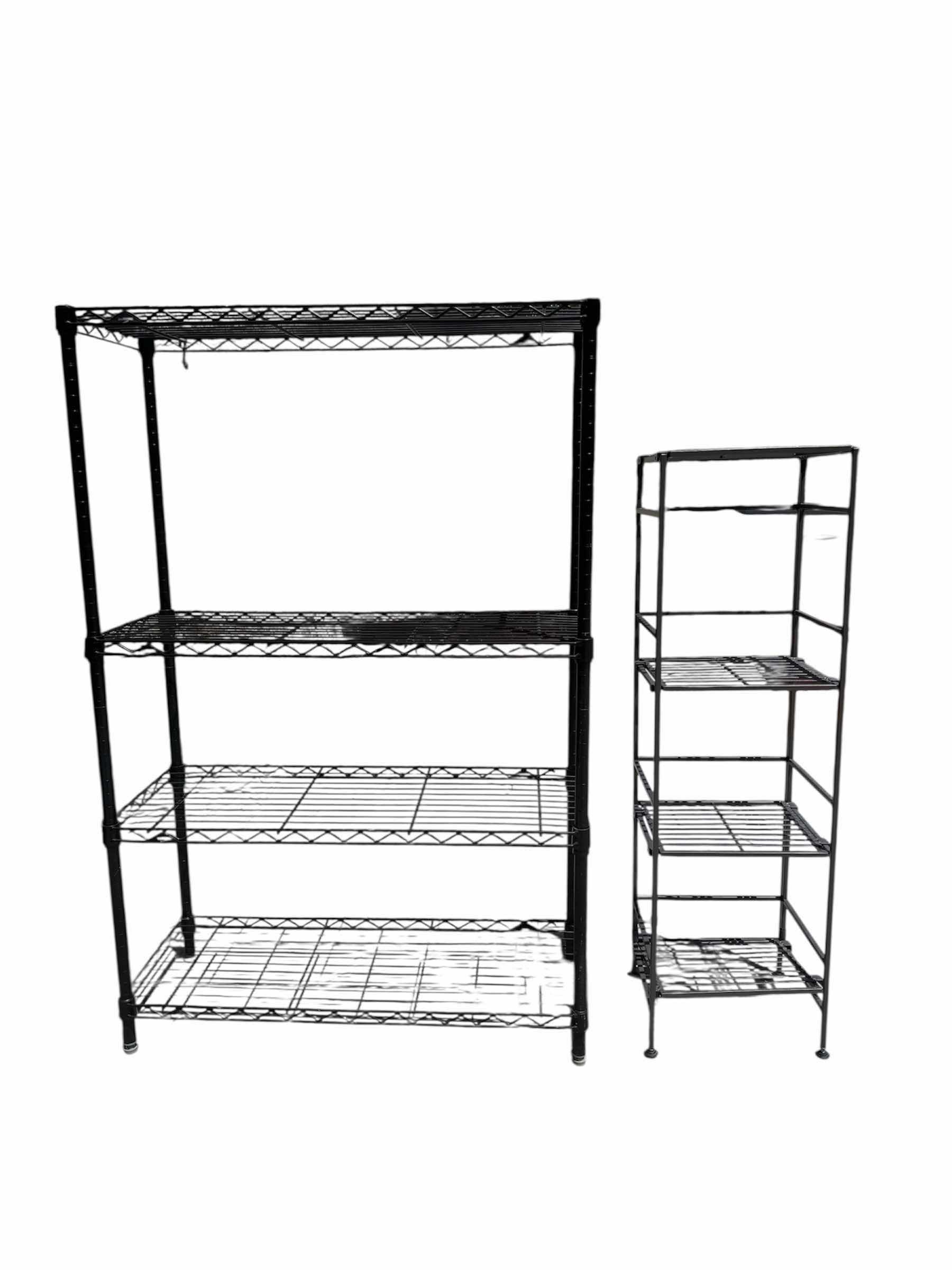 Photo 1 of 2- 4 TIER METAL BLACK SHELVES, OUTDOOR/INDOOR, GARAGE STORAGE, ORGANIZATION SHELVES LARGE SHELF 36” X 14” X H54.5”