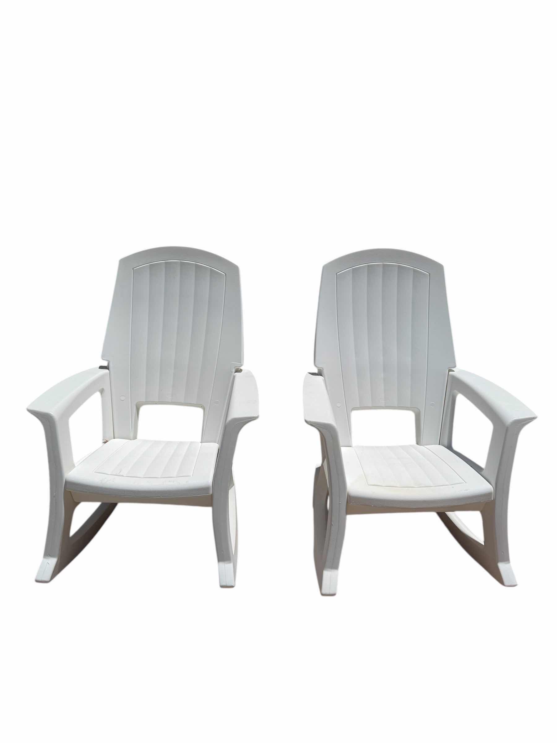 Photo 1 of OUTDOOR HEAVY DUTY ROCKING CHAIRS WITH TABLES, PLASTIC, WHITE ROCKING CHAIR 29” X 22” X H43”