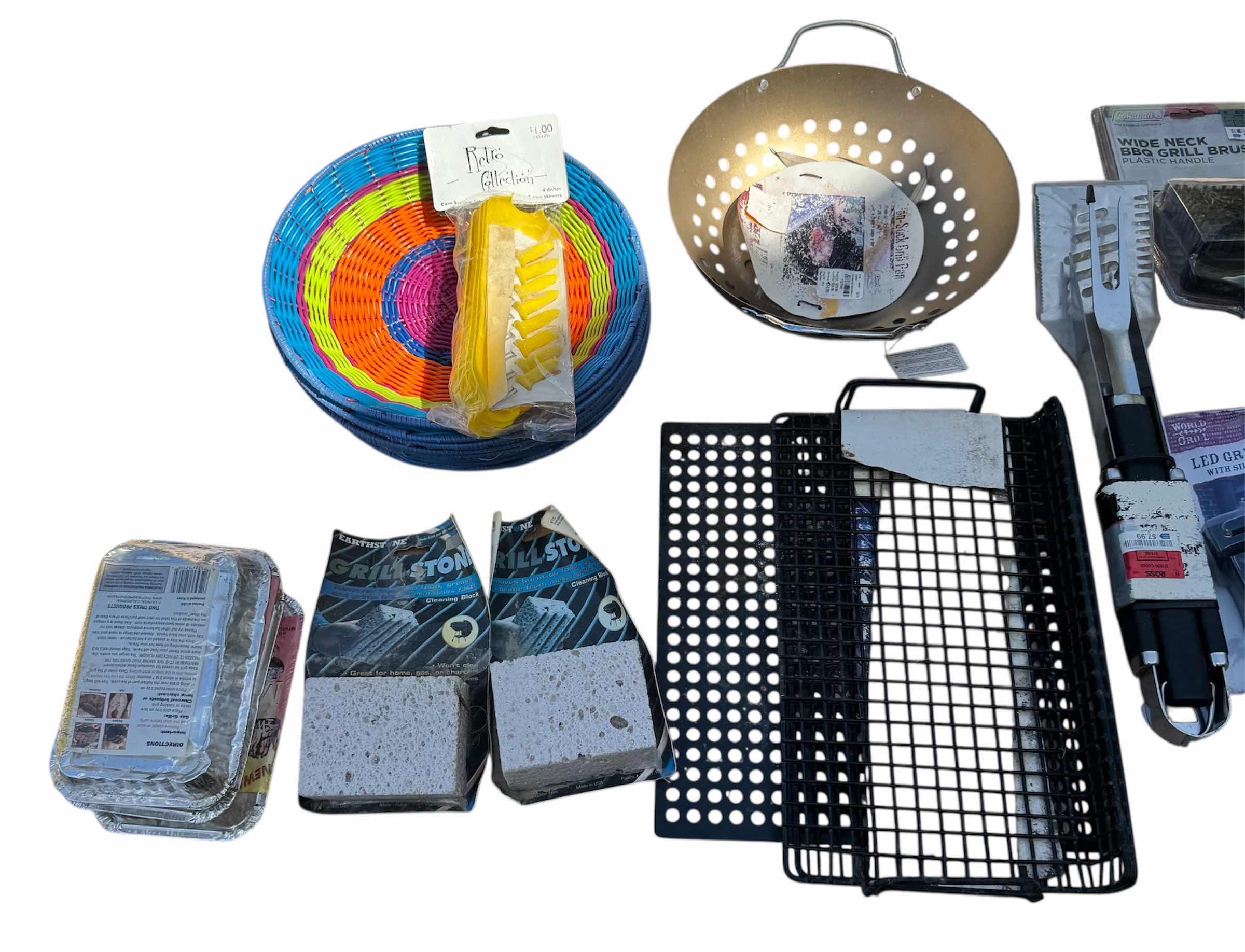 Photo 1 of PORTABLE CHARCOAL GRILL AND ASSORTED OUTDOOR GRILLING TOOLS