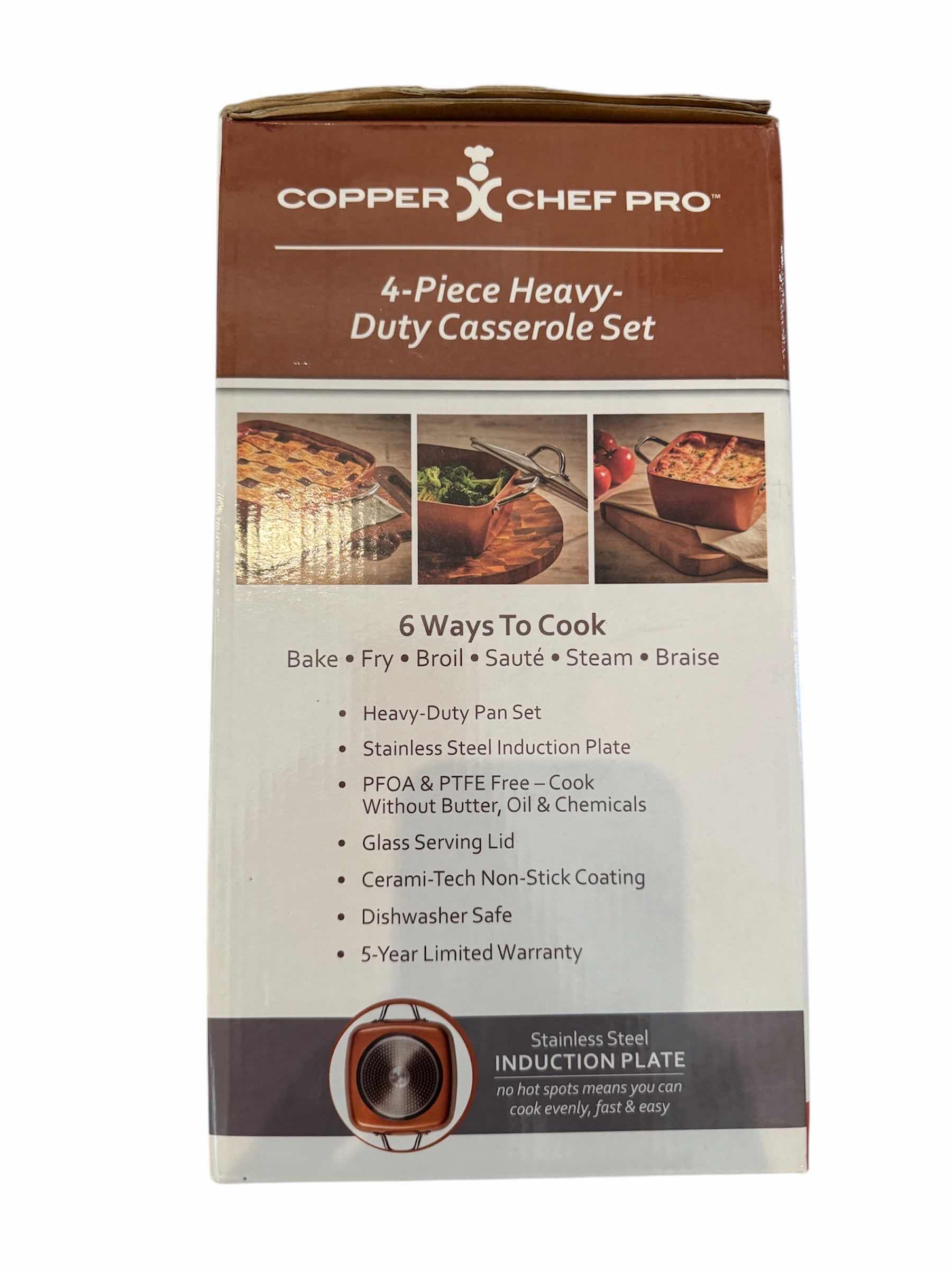 Photo 1 of 45
COPPER CHEF PRO 4- PIECE SET HEAVY DUTY CASSEROLE PANS WITH LIDS, WITH CERAMIC TECH NON STICK COATING

8” AND 12”