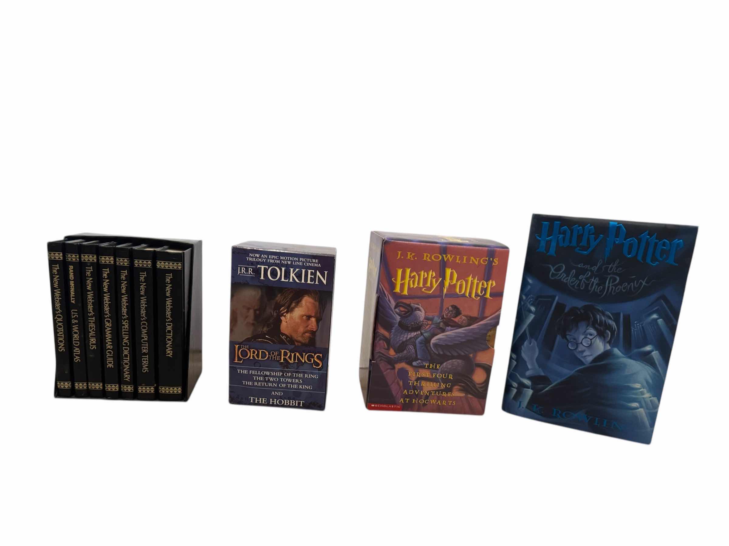 Photo 1 of 80
ASSORTED BOOK COLLECTION, HARRY POTTER, LORD OF THE RINGS, AND THE NEW WEBSTER’S DICTIONARY
