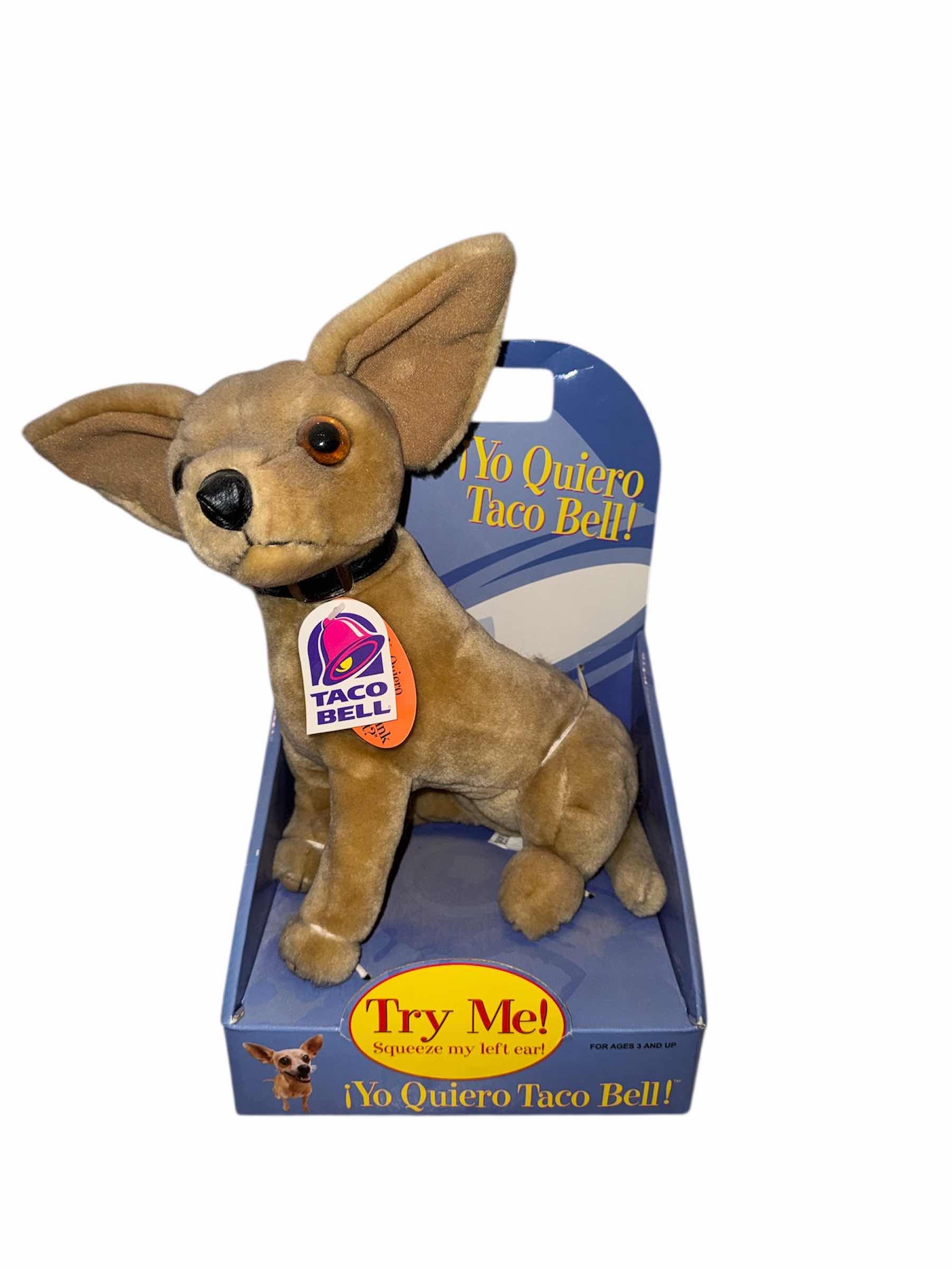Photo 1 of 35
VINTAGE 90’S TACO BELL TALKING  PLUSH DOG, YO QUIERO TACO BELL, COLLECTABLE ITEM, NEEDS BATTERIES.

H12”