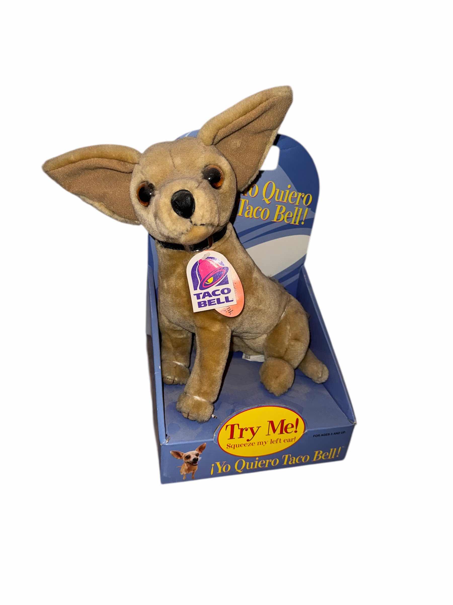 Photo 1 of 35
VINTAGE 90’S TACO BELL TALKING PLUSH DOG, COLLECTABLE ITEM, YO QUIERO TACO BELL, NEEDS BATTERIES.
H12”