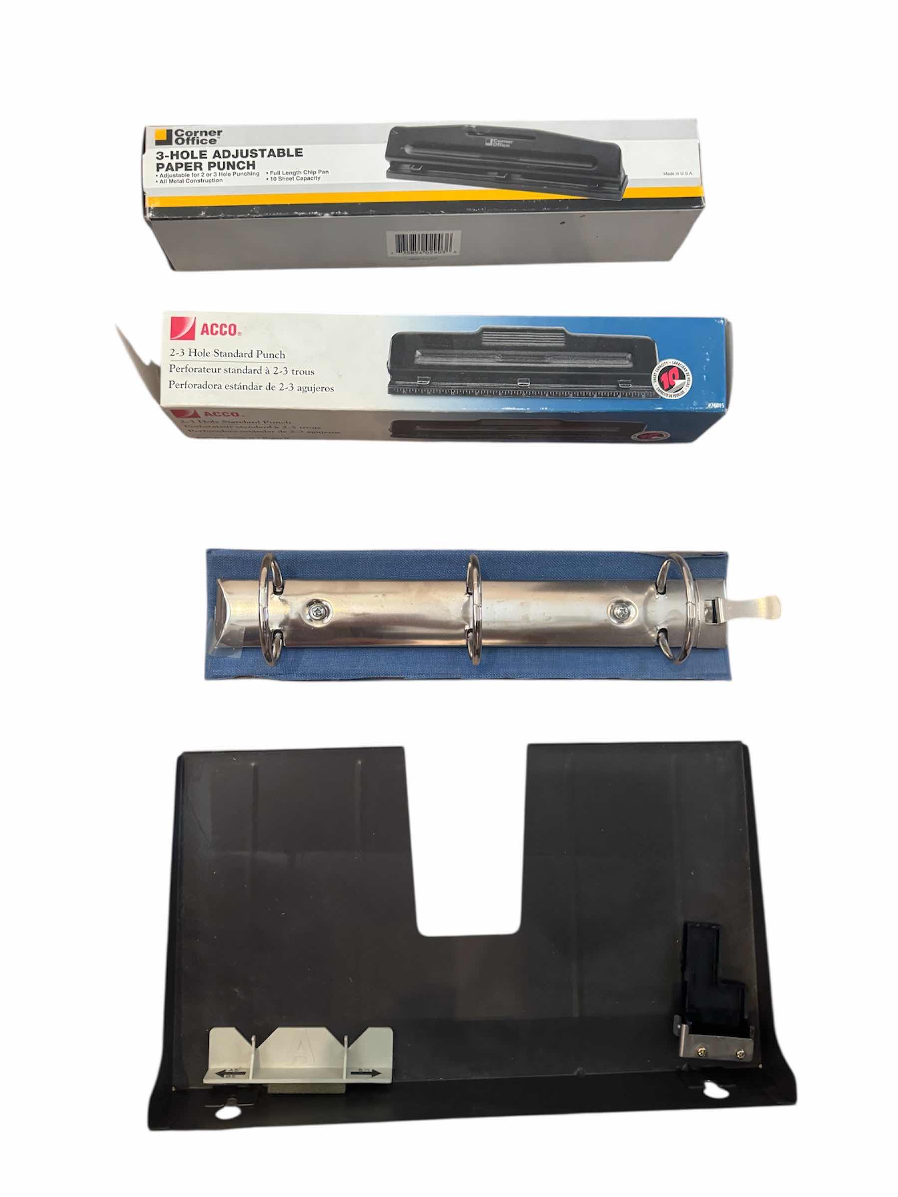 Photo 1 of 45
PAPER CUTTER, 3-HOLE ADJUSTABLE PAPER PUNCH, AND 2-3 HOLE STANDARD PUCNH

PAPER CUTTER
13” X 13” X H2”