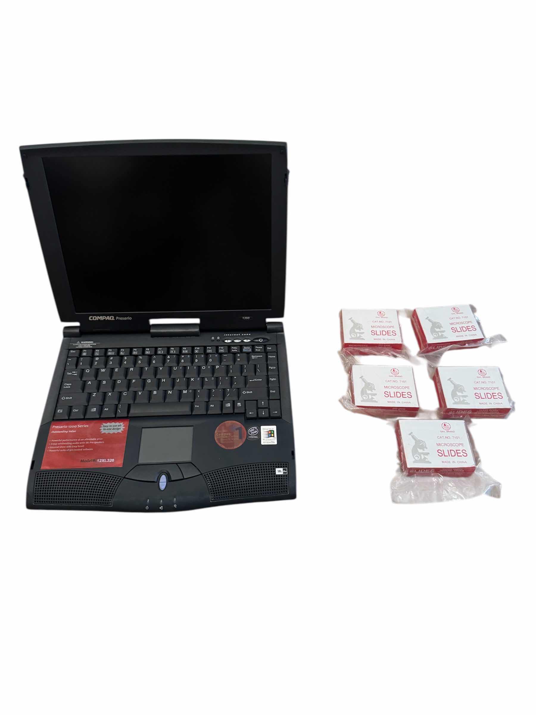 Photo 1 of 45
VINTAGE COMPAQ PRESARIO LAPTOP MODEL 12XL326 AND SAIL BRAND MICROSCOPE SLIDES CAT NO. 7101
H10.5” AND SMALLER