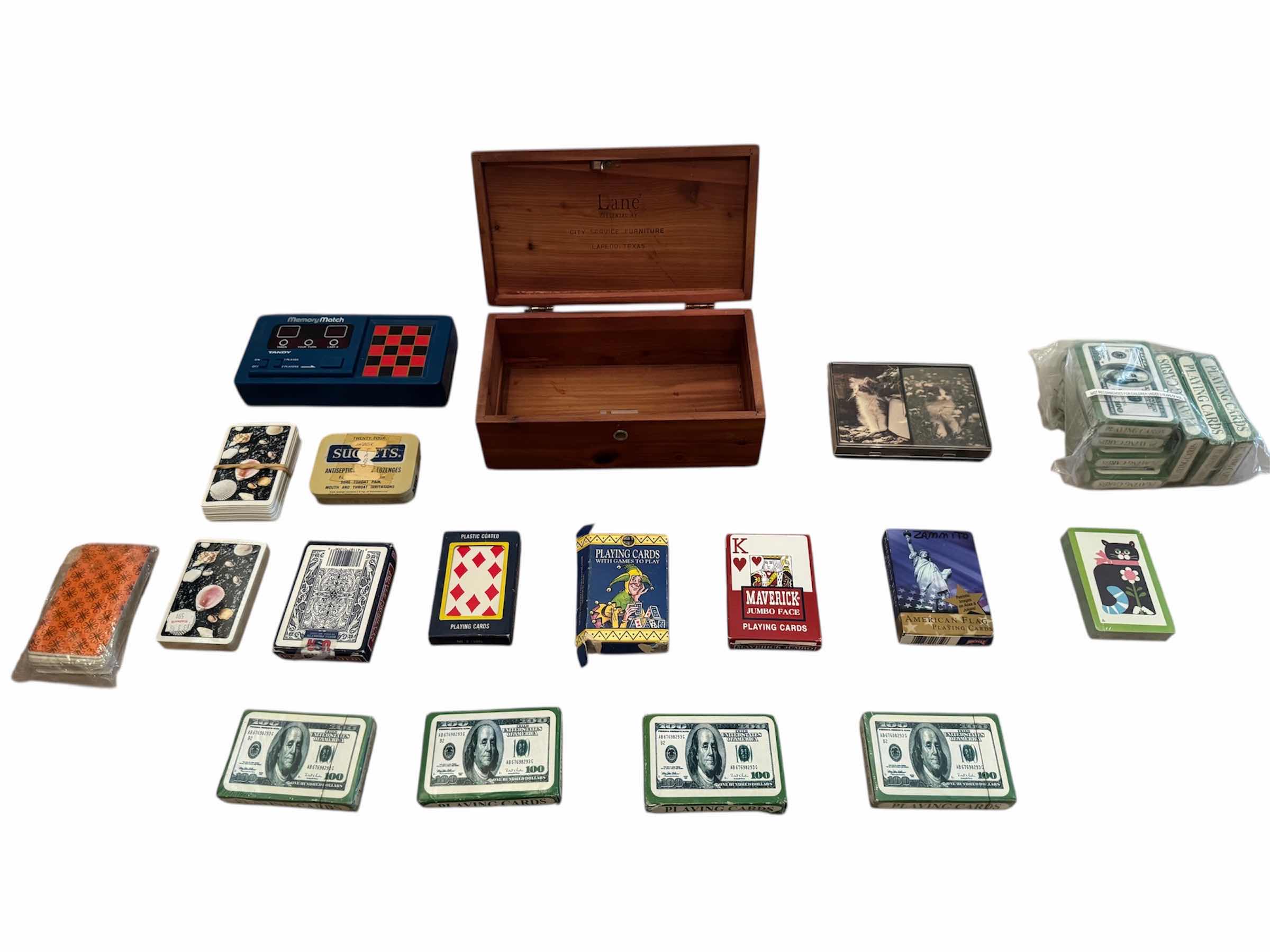 Photo 1 of 62
VINTAGE ASSORTED PLAYING CARD, VARIES DECKS AND WOODEN STORAGE BOX
H4” AND SMALLER