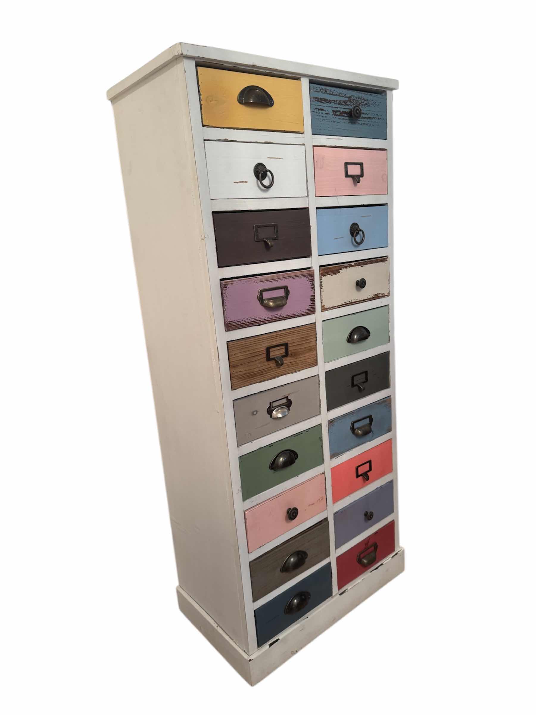 Photo 1 of 44
VINTAGE WOODEN WHITE/MULTICOLOR CHEST OF DRAWERS, STORAGE, CRAFTING STORAGE, HOME ESSENTIALS, HOME FURNITURE 

13” X 22” X H51.5”