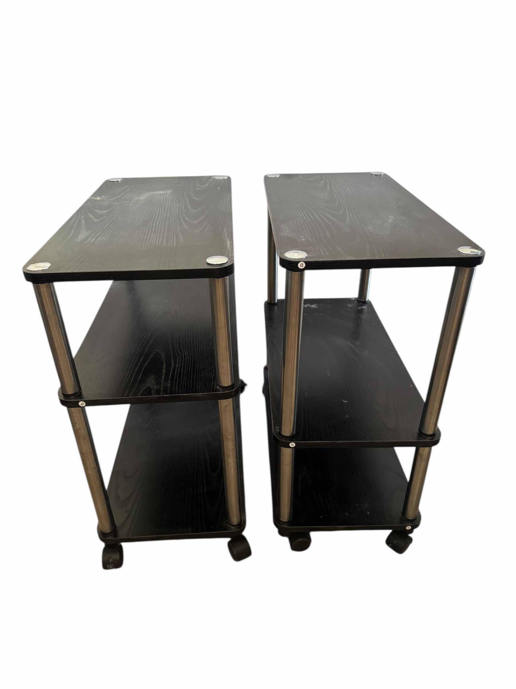 Photo 1 of 45
2- BLACK WOODEN ROLLING 3-TIER SHELF, HOME ESSENTIALS, HOME FURNITURE
12” X 24” X H25”