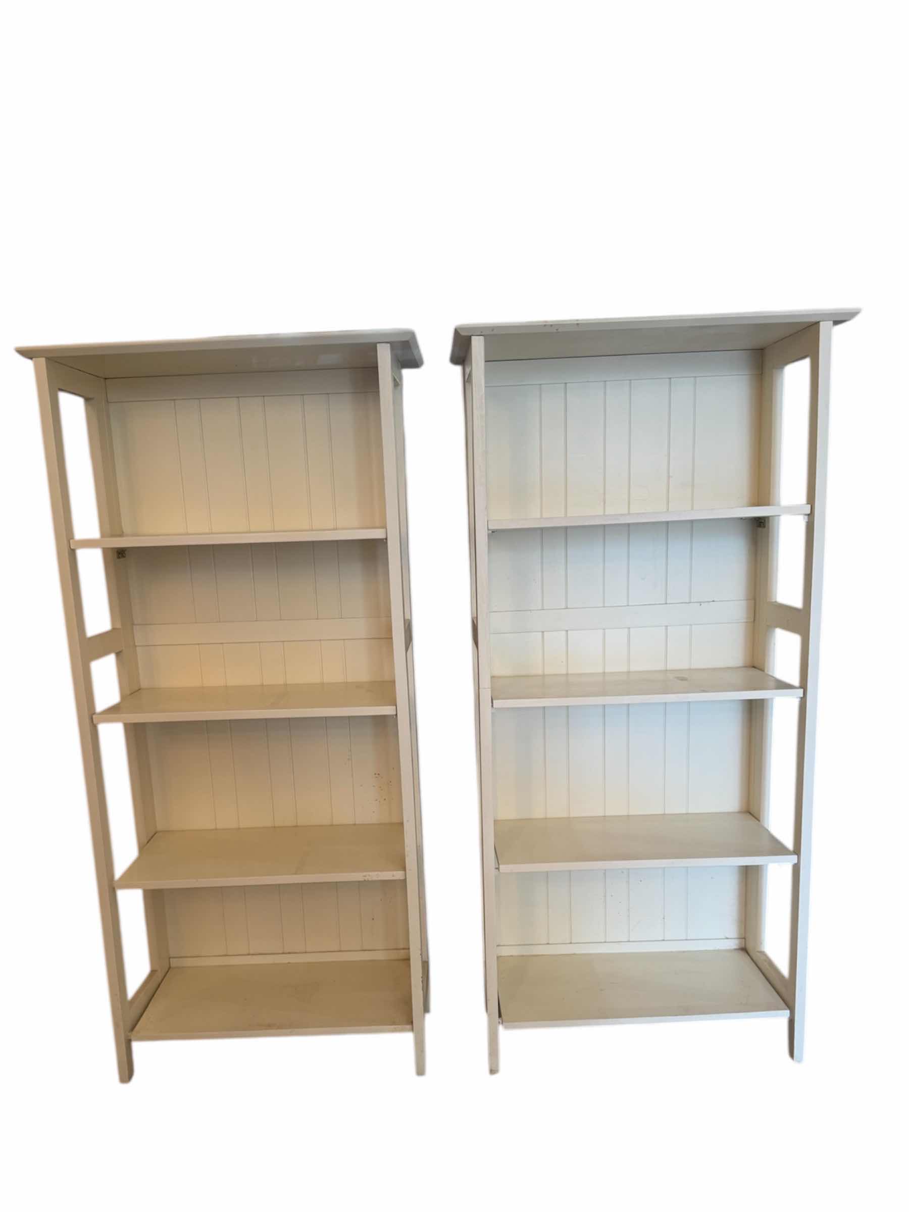 Photo 1 of 65
2- 4-TIER WHITE WOODEN SHELVES, REMOVABLE TOPS, HOME ESSENTIALS, HOME FURNITURE
13” X 23.5” X H49”
