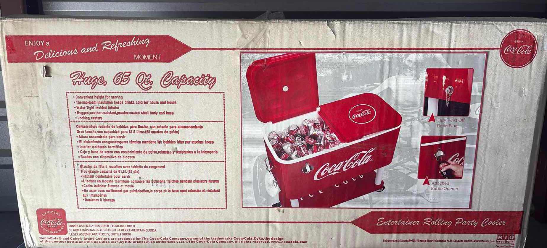 Photo 1 of BRAND NEW IN BOX 65 QT COCA COLA COOLER ON WHEELS RETAIL VALUE $225
