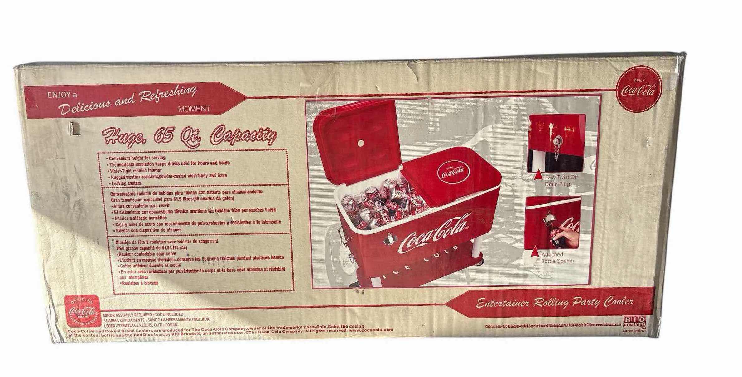Photo 1 of BRAND NEW IN BOX 65 QT COCA COLA COOLER ON WHEELS RETAIL VALUE $225