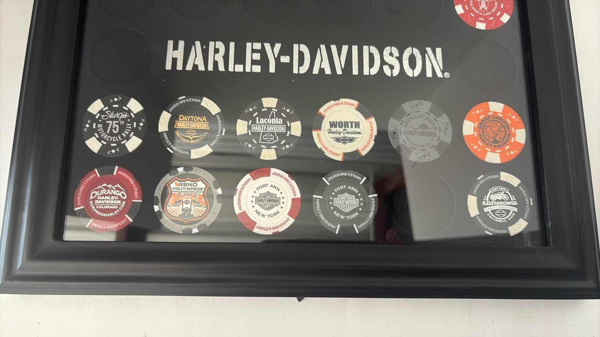 Photo 1 of IN BOX-HARLEY DAVIDSON POKER CHIP COLLECTORS FRAME 13.5”X11.5”H