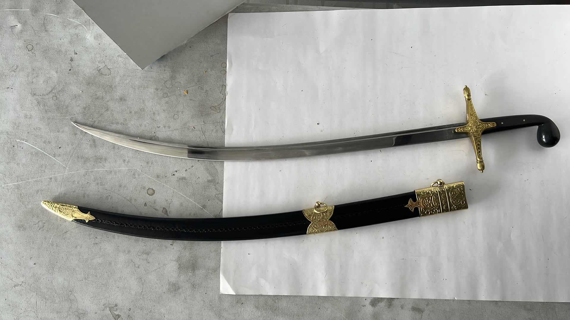 Photo 1 of 31” OTTOMAN SWORD WITH HARD SHEATH BLACK HANDLE $350