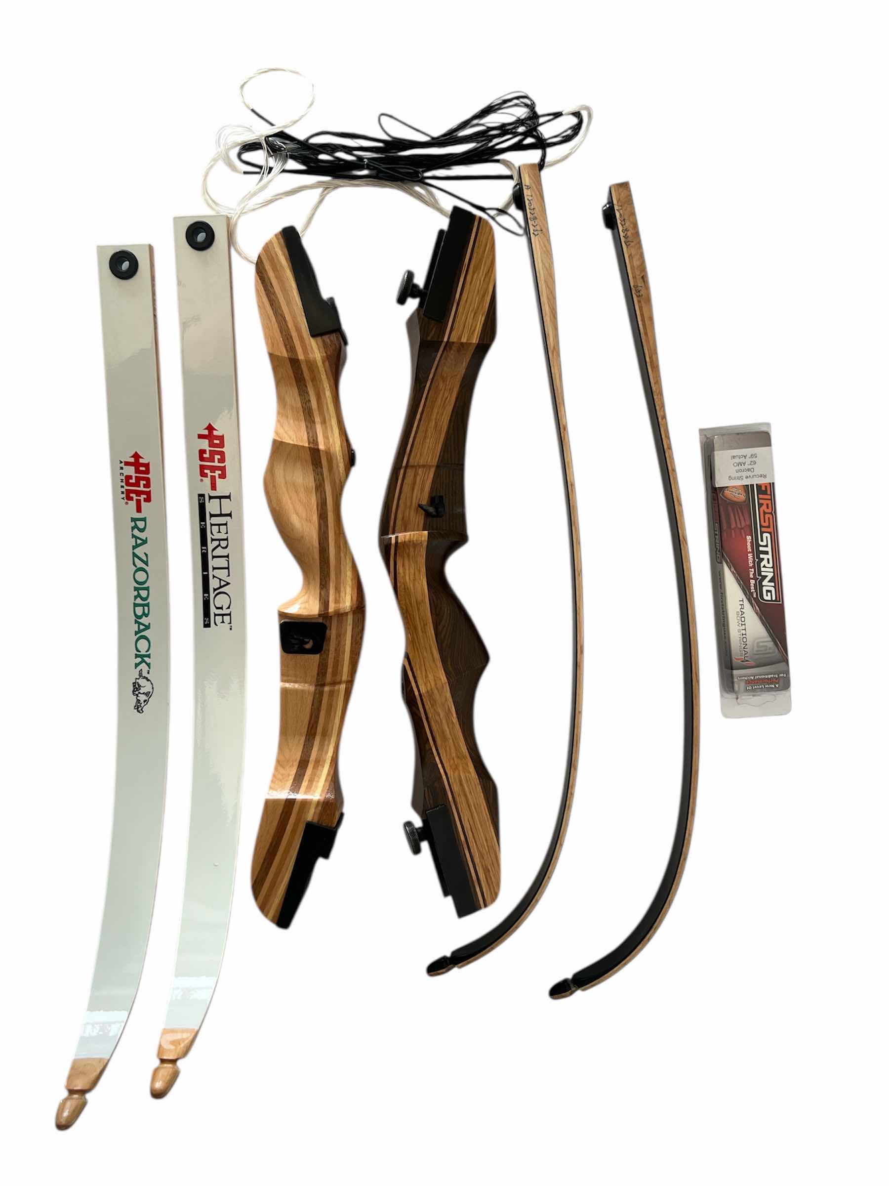 Photo 1 of 66” PSE BOW HERITAGE SERIES AND RAZORBACK SETS INCLUDING 62” RECURVE STRING DACRON