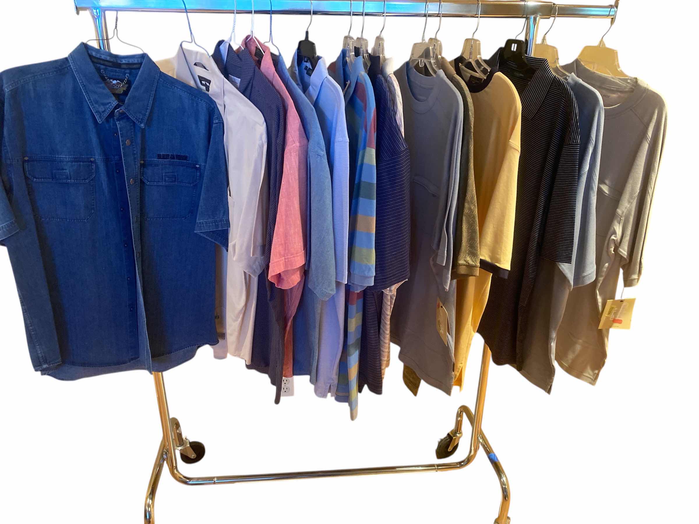 Photo 1 of 15 - DESIGNER SHORT SLEEVE DRESS SHIRTS, GOLF & TEES SIZE 17, 17 1/2 & X LARGE (ONE WITH TAGS)