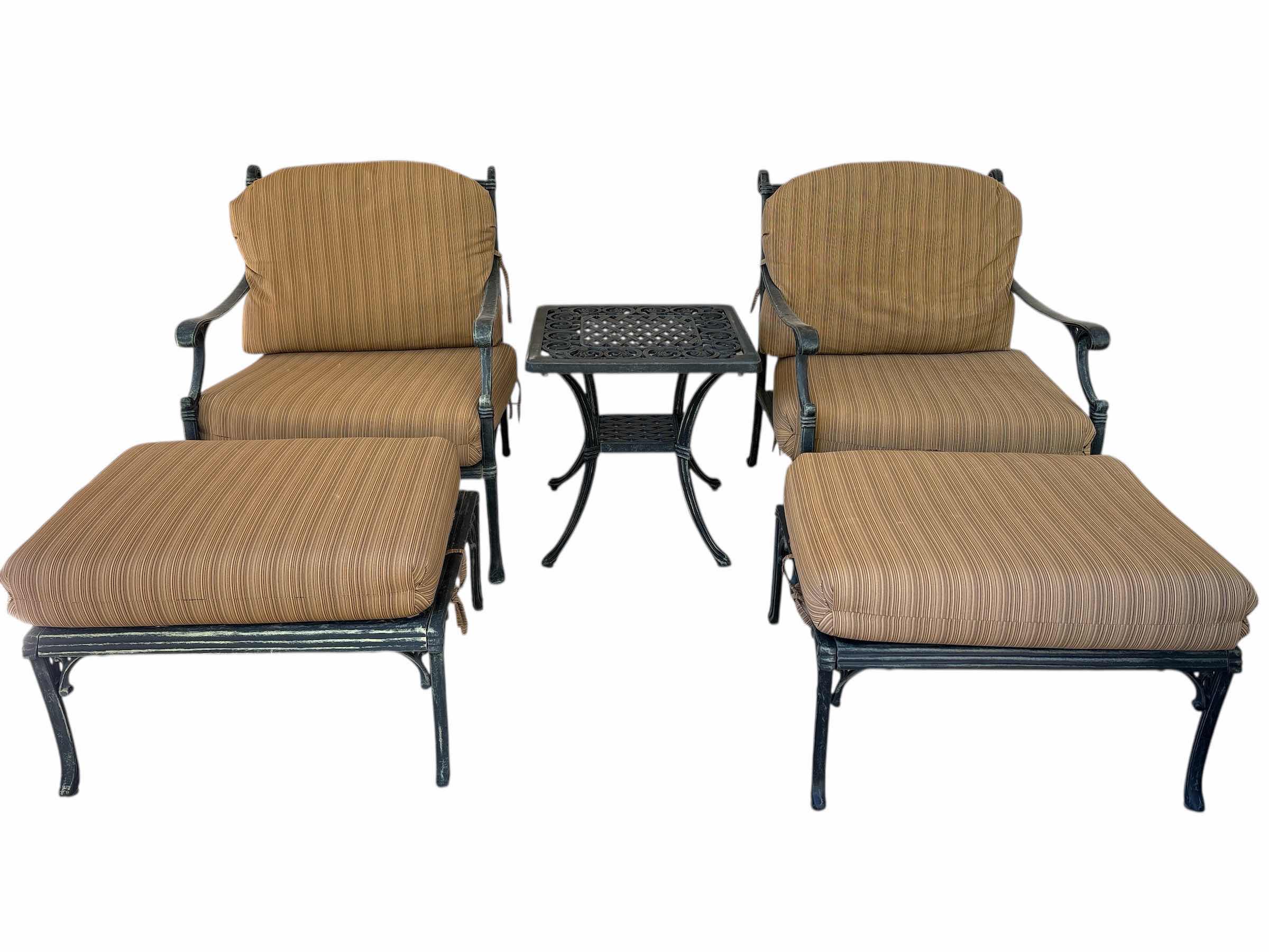 Photo 1 of CAST ALUMINUM LOUNGE CHAIRS WITH OTTOMAN AND TABLE H34” EST VALUE $400