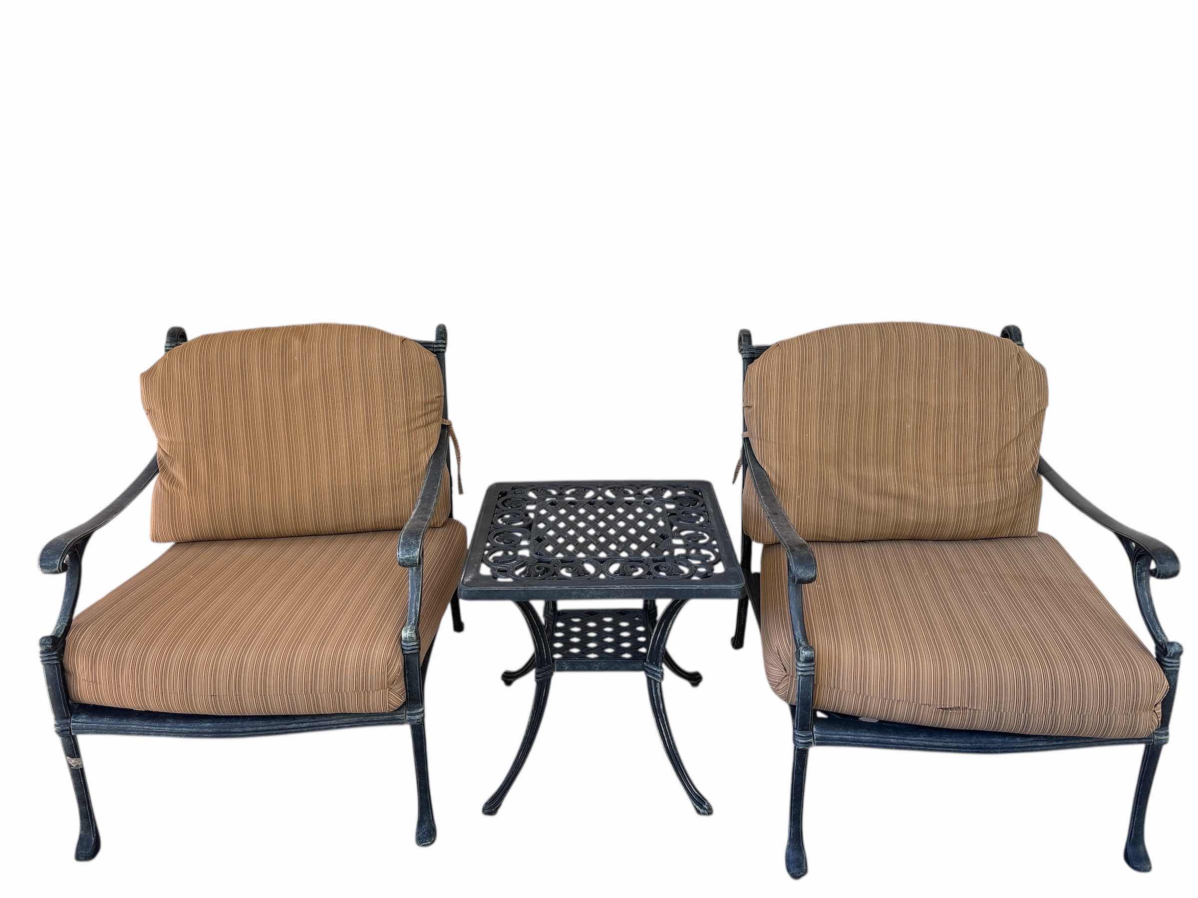 Photo 1 of CAST ALUMINUM LOUNGE CHAIRS WITH OTTOMAN AND TABLE H34” EST VALUE $400