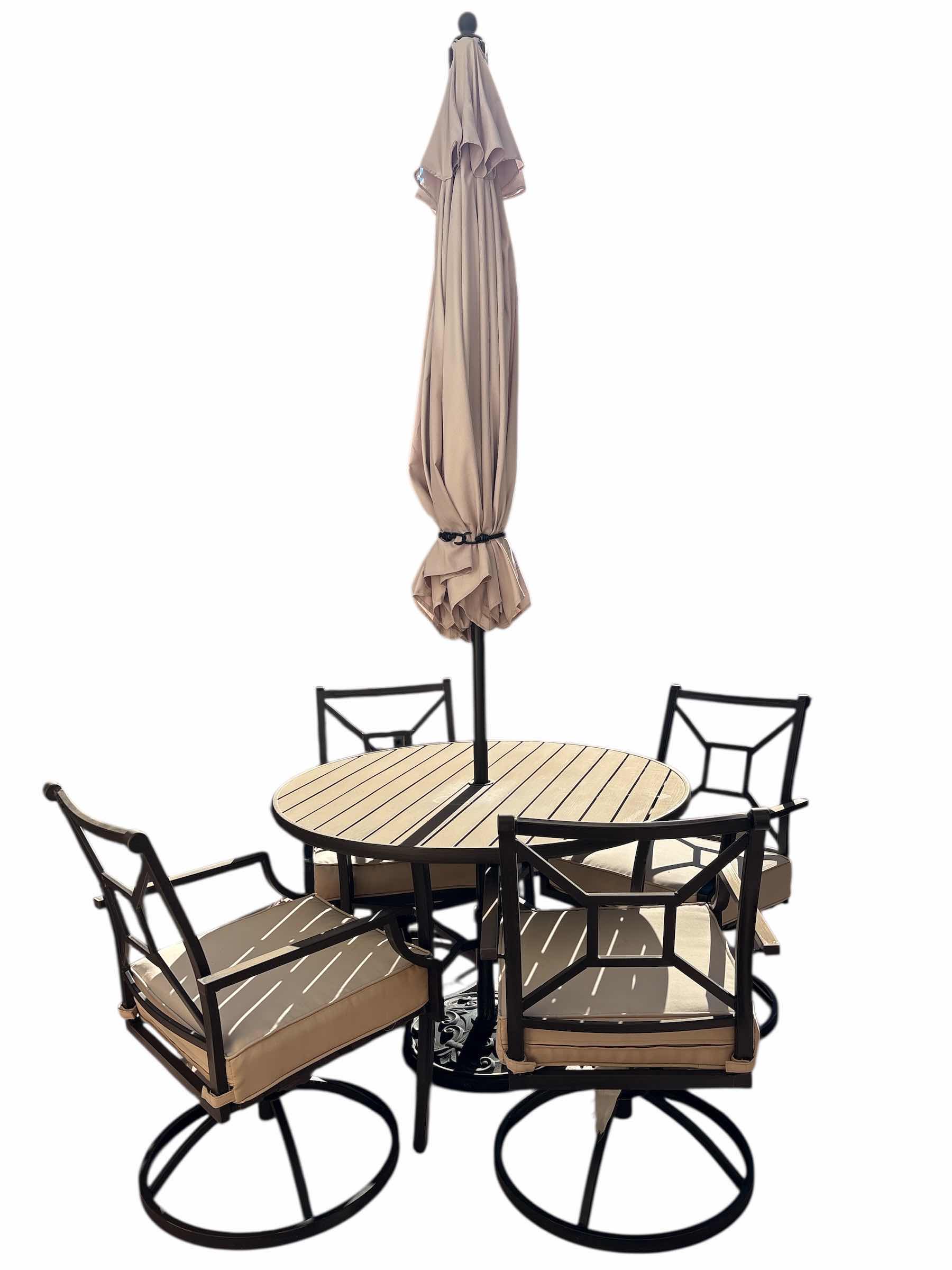 Photo 1 of 42” OUTDOOR TABLE AND CHAIRS H23.5” EST VALUE $490