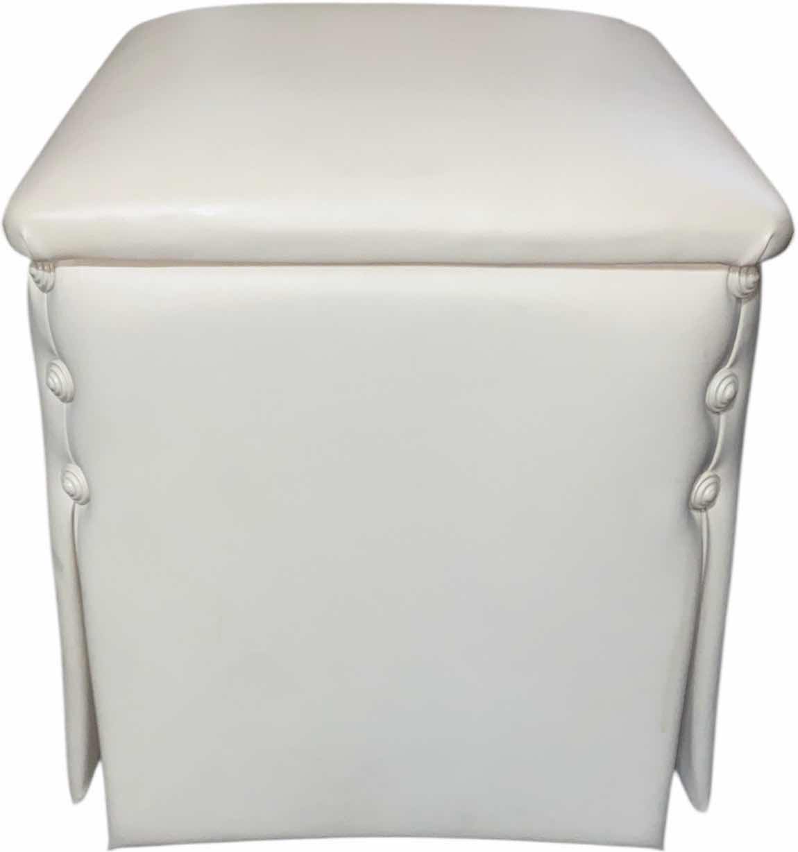 Photo 1 of BONDED CREAM COLOR LEATHER SKIRTED OTTOMAN / FOOT STOOL WITH BUTTON DETAILS FROM WYNN LAS VEGAS 14 3/4“ X 16 3/4“