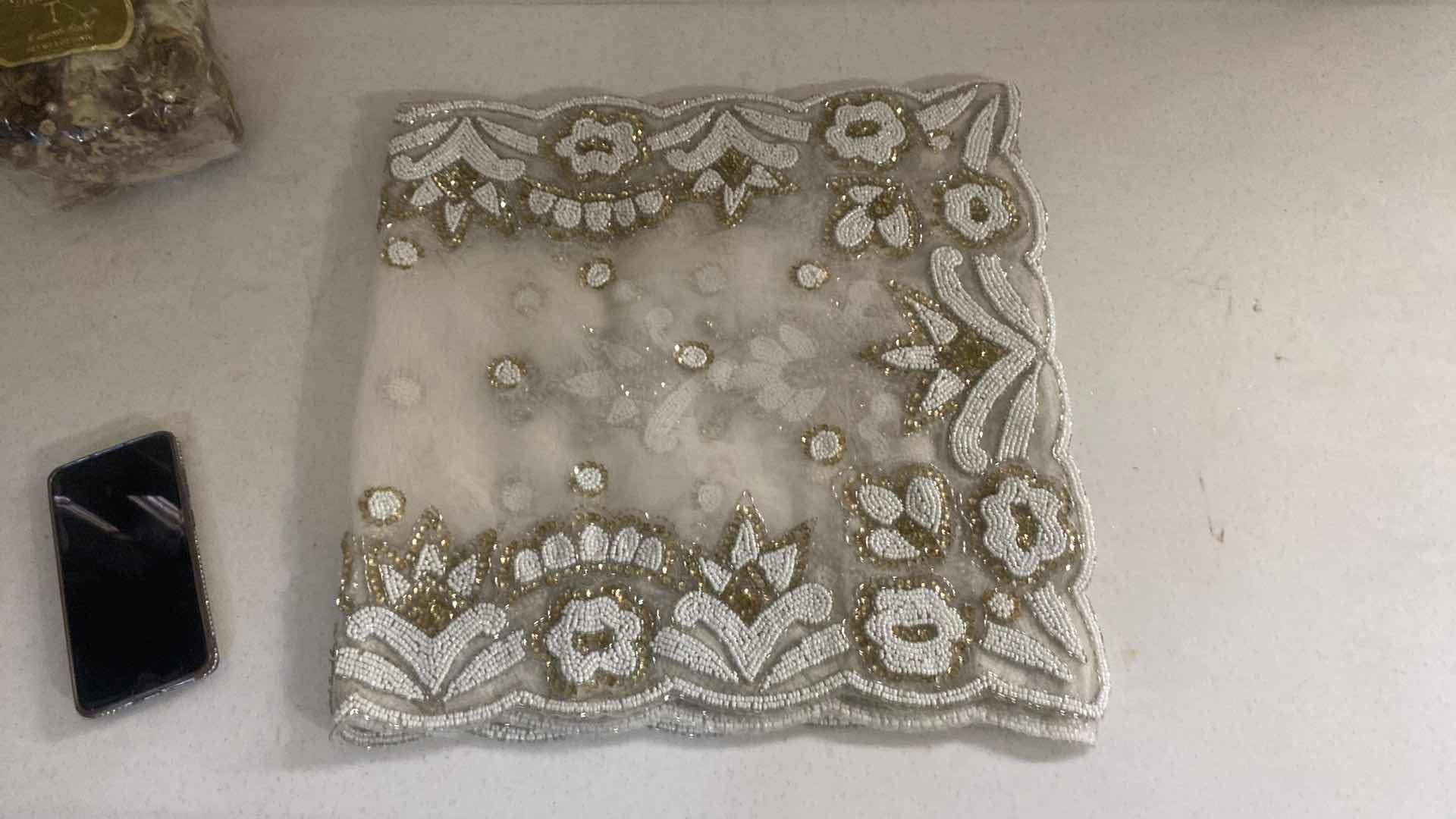 Photo 1 of BEADED WHITE & GOLD TABLE RUNNER 17“ x 70“