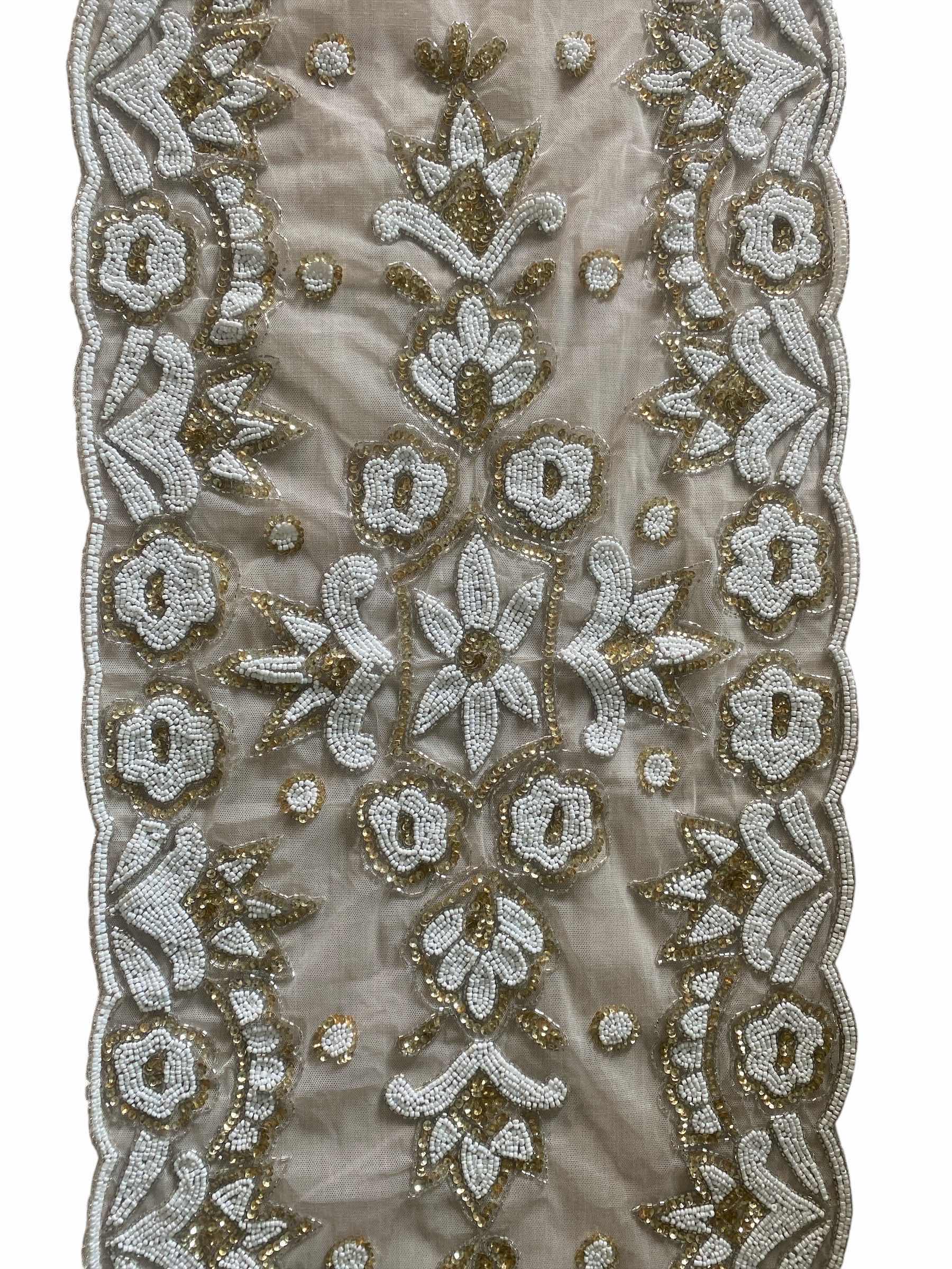 Photo 1 of BEADED WHITE & GOLD TABLE RUNNER 17“ x 70“